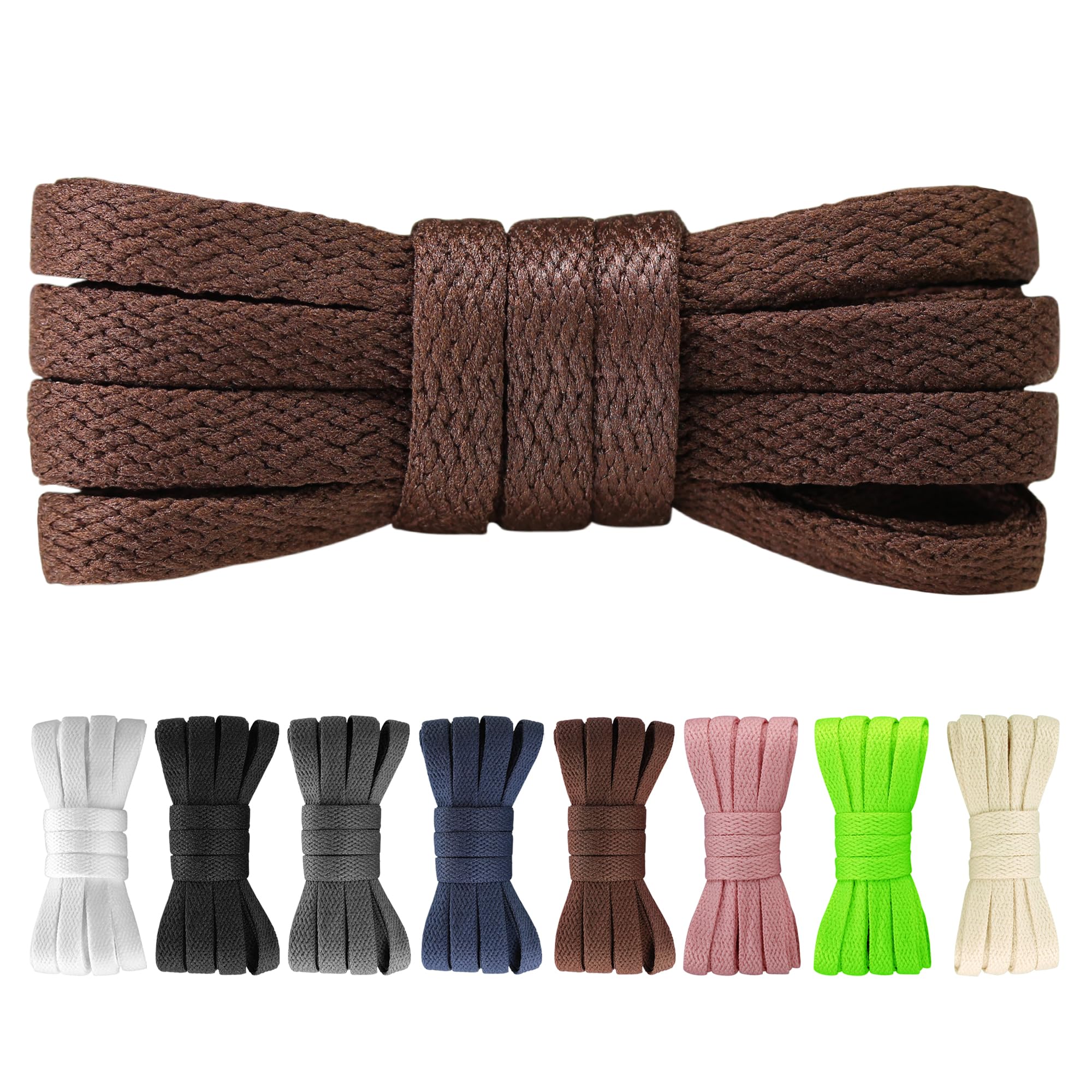 Yusimu Flat Shoe Laces for Trainers, 8mm Wide Replacement, Brown, 160cm
