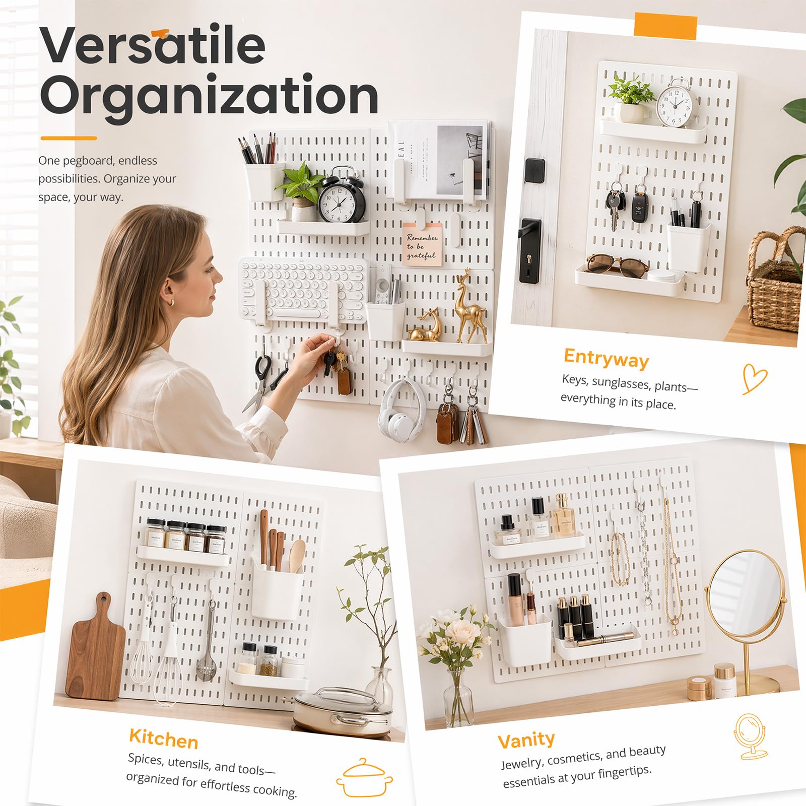 Set di 4 pannelli forati e 20 accessori, set combinato di pannelli forati, per stoccaggio, organizzazione e decorazione, combinazione libera