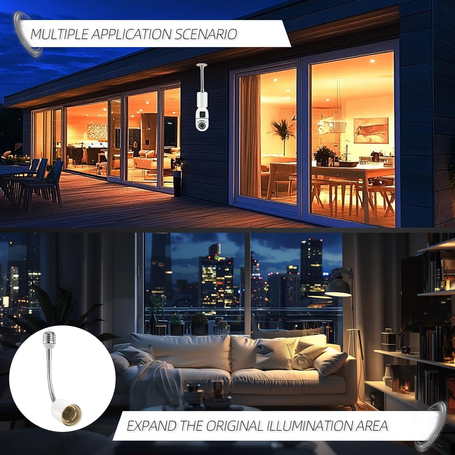 E26 to E26 Ceramic Light Socket Extender, 12Inch Flexible Metal Gooseneck Arm, Bulb Extender Socket with Ceramic Base, Max 250, High-Temperature Resistant, Light Bulb Extension Socket