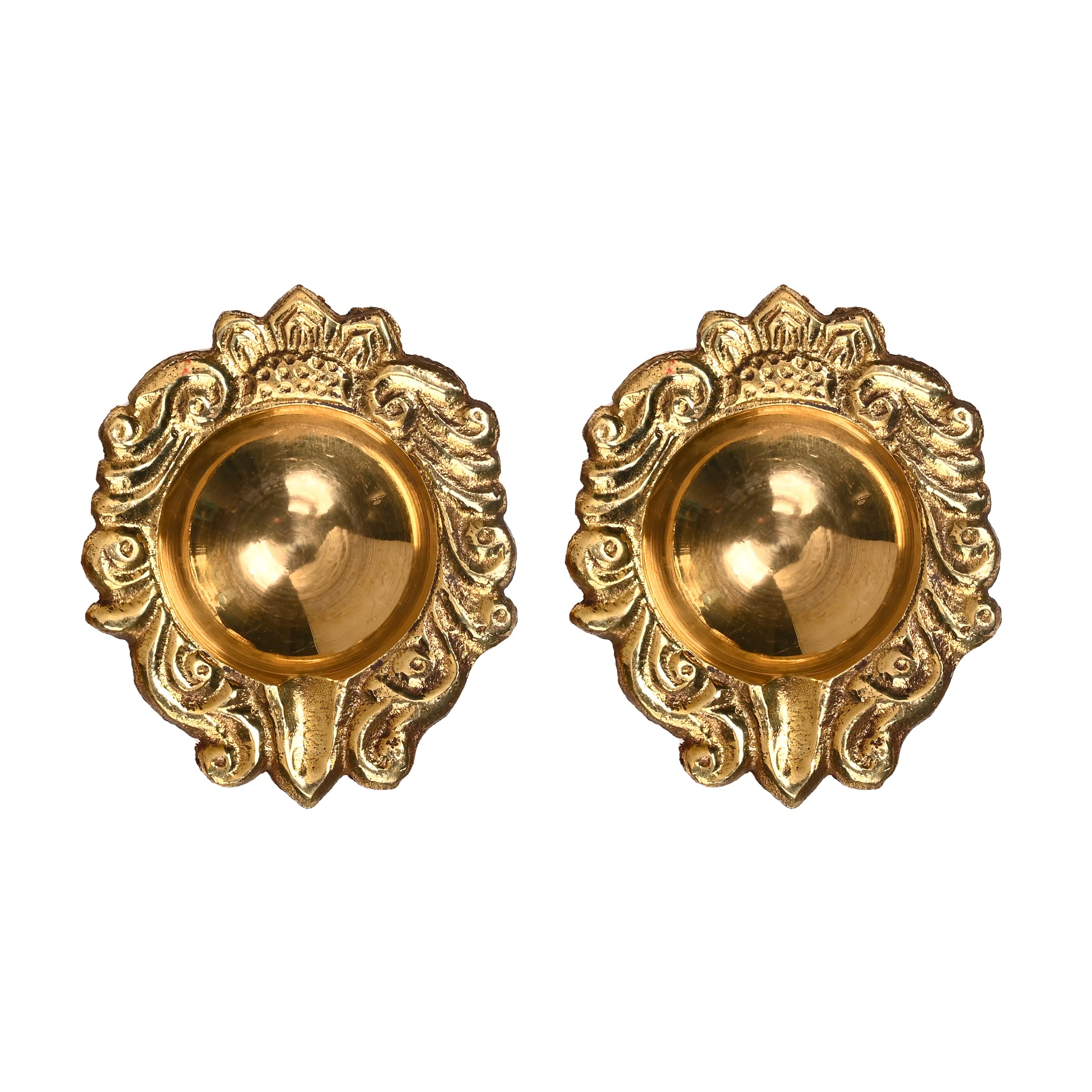 Set of 2 Diya Deepak Pooja Item Brass Oil Lamp Puja Essential for Indian Traditional Festival New Year Decoration Aarti Lighting Accessories Gift Items Pooja Kit Lanterns Lamps(Size:-2")(Golden)