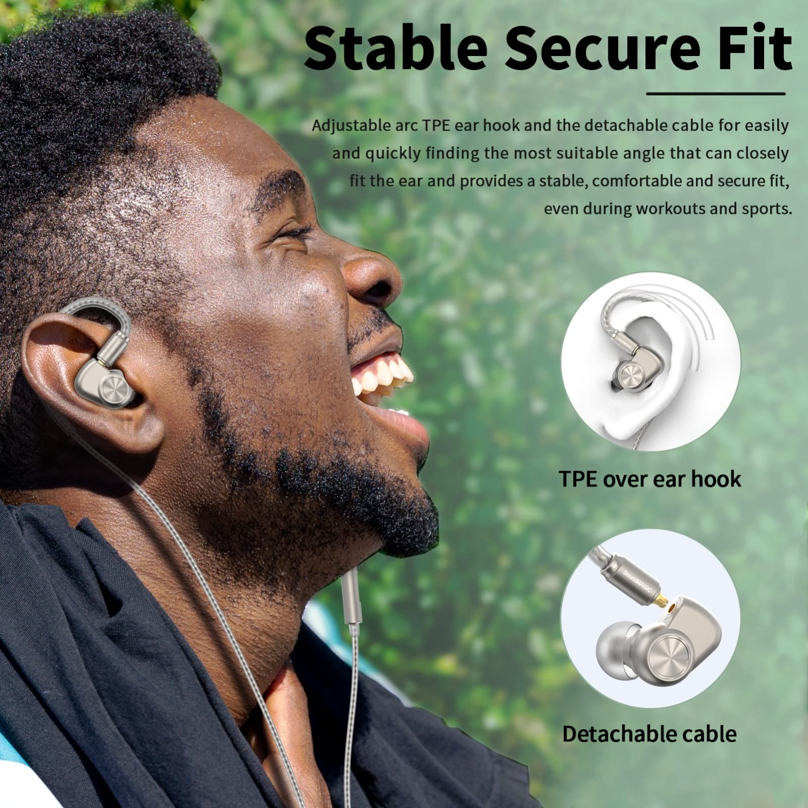 SoundMAGIC E90C Filaire Écouteurs avec Microphone Coaxial Double Pilote dans L'oreille Moniteur Casque HiFi Stéréo sur L'oreille Crochets Écouteurs avec Câble Amovible pour Musicien Audiophile