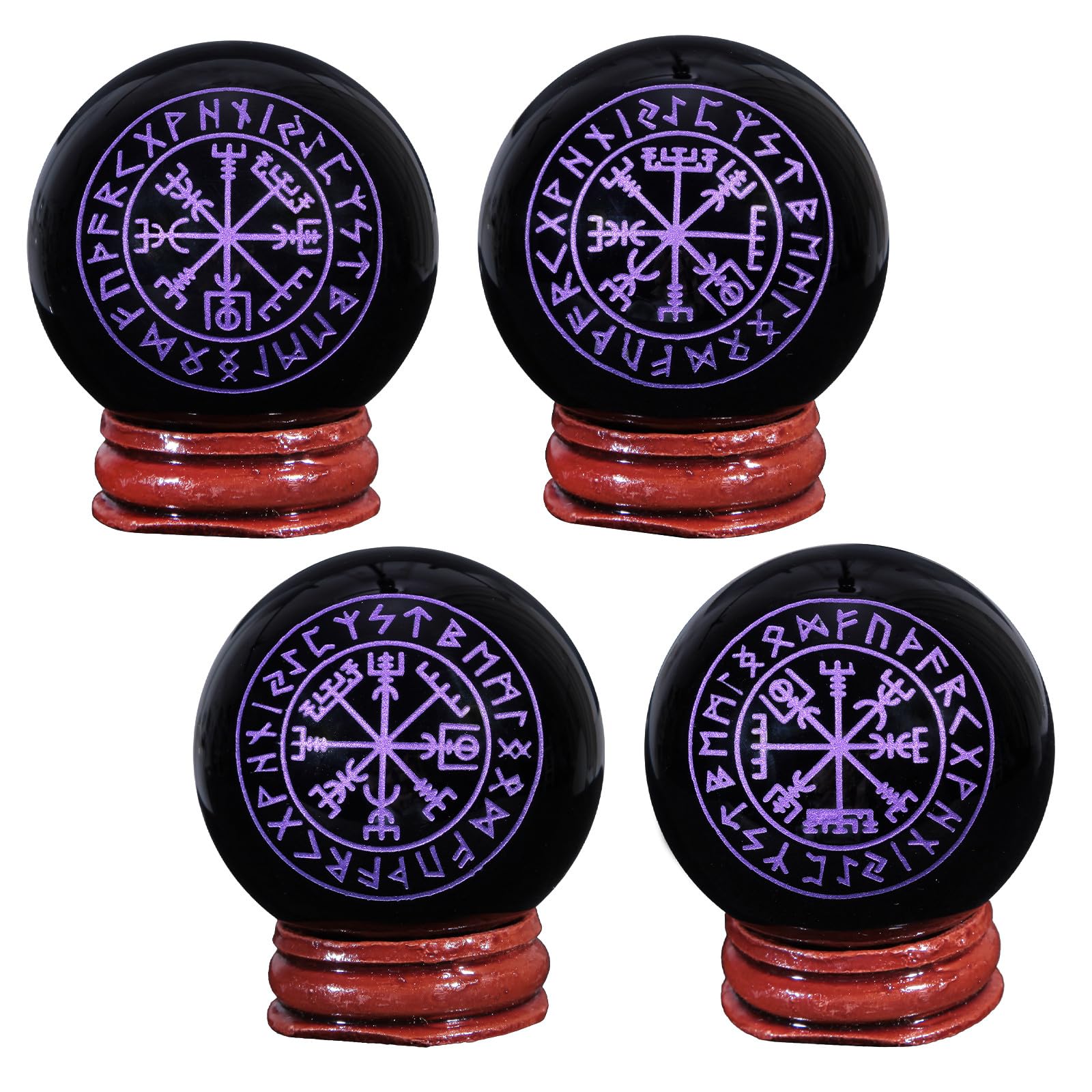 Nupuyai 1.9" Engraved Symbol Obsidian Crystal Ball with Stand - Image 3