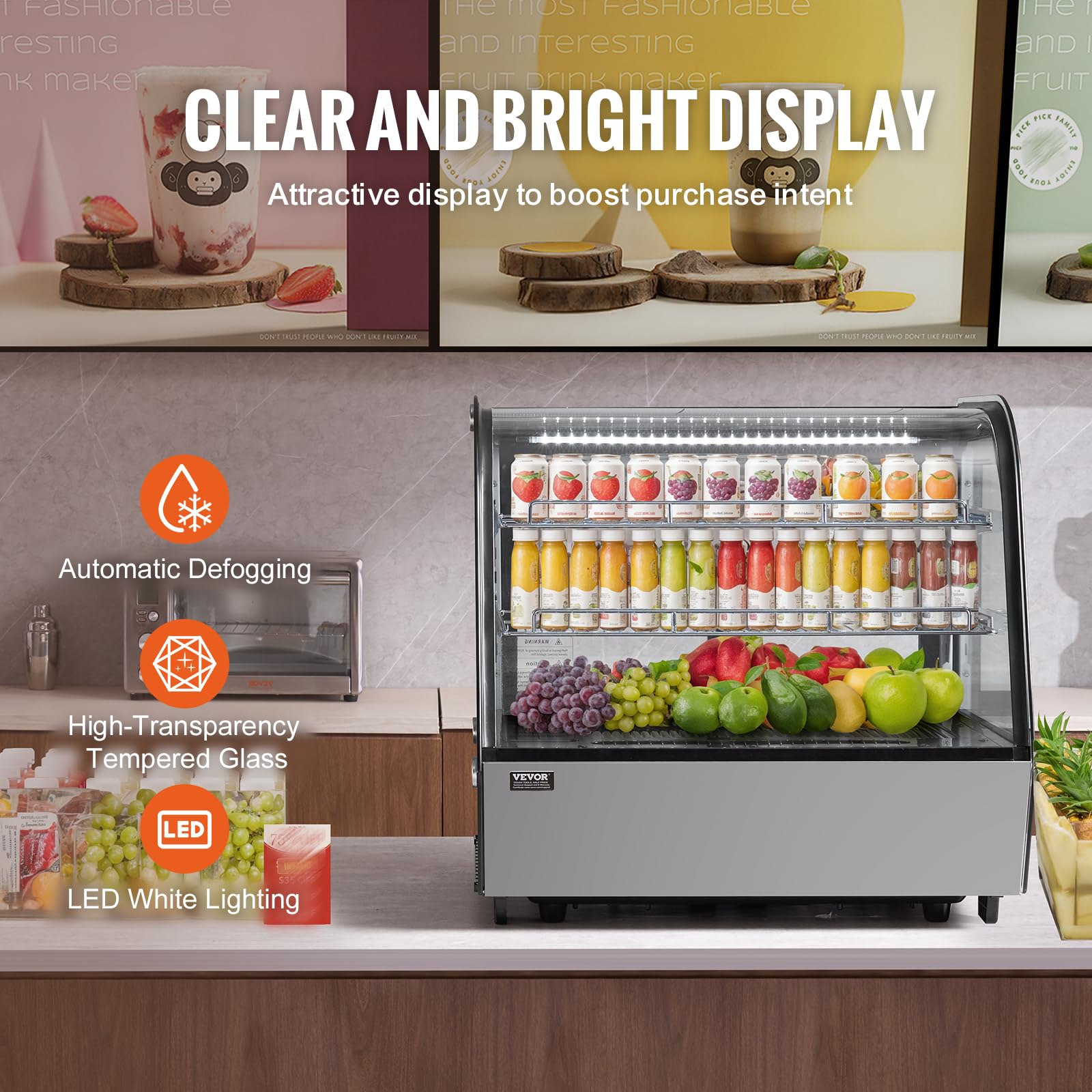 VEVOR Vitrina Refrigerada Comercial 115 L Vitrina de Pastelería de 2 Niveles Refrigerador con Iluminación LED Enfriamiento TURBO Enfriamiento por Aire sin Escarcha, para Pasteles de Panadería