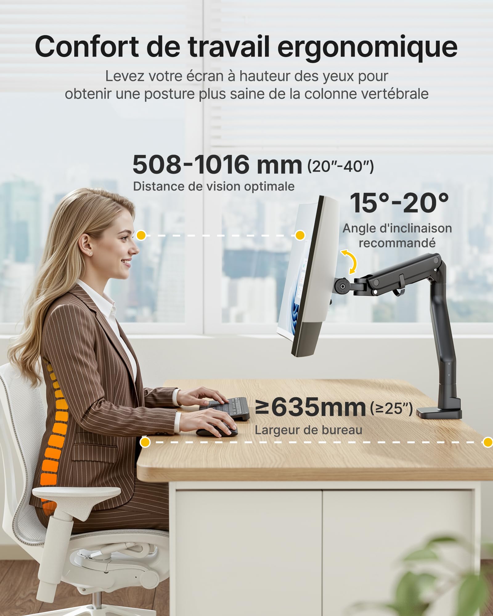 monTEK Bras Ecran PC17 à 57",Ports USB-A/C,VESA75/100,Charge Max27Kg