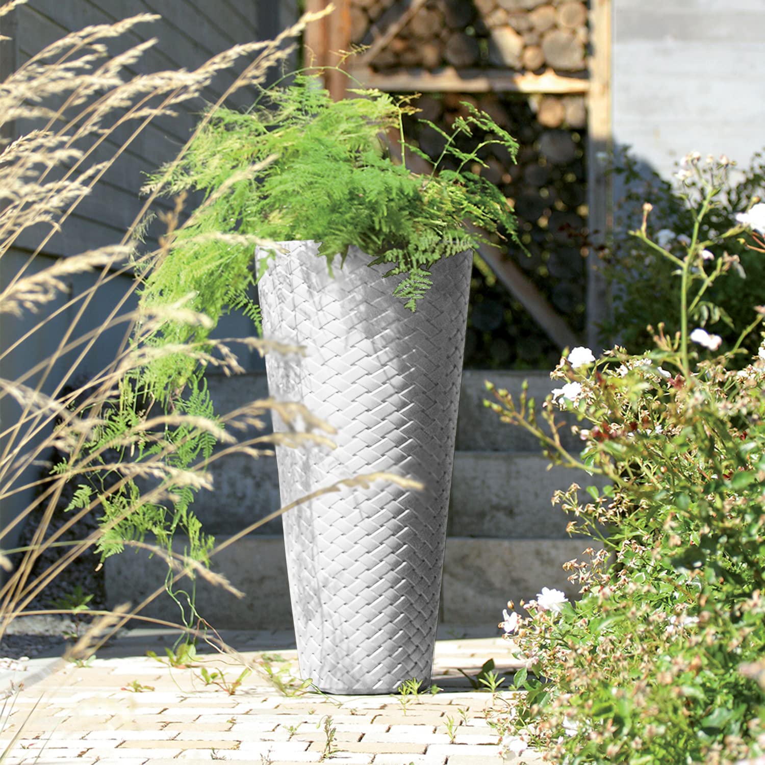 IMJ-Global Vaso per Fiori piante Tondo Matuba Slim Decorativo in Plastica Alto 78 cm da interno esterno Ø40x40 cm Tondo Bianco Design Moderno 57 Litri