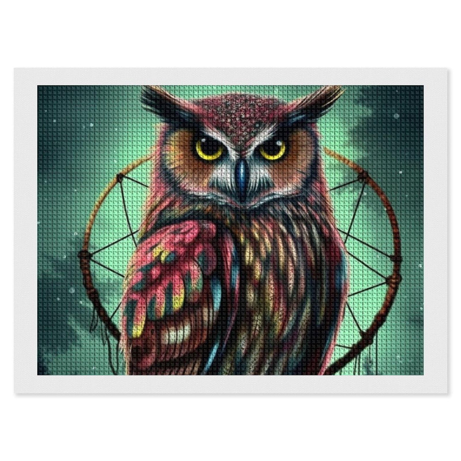 Owl Diamond Art Kits for Adults, DIY 5D Diamonds Painting Kits for Beginner, Round Full Drill Diamond Dots Painting, 12"x16" Diamonds Pictures Gem Art and Crafts Wall Decor