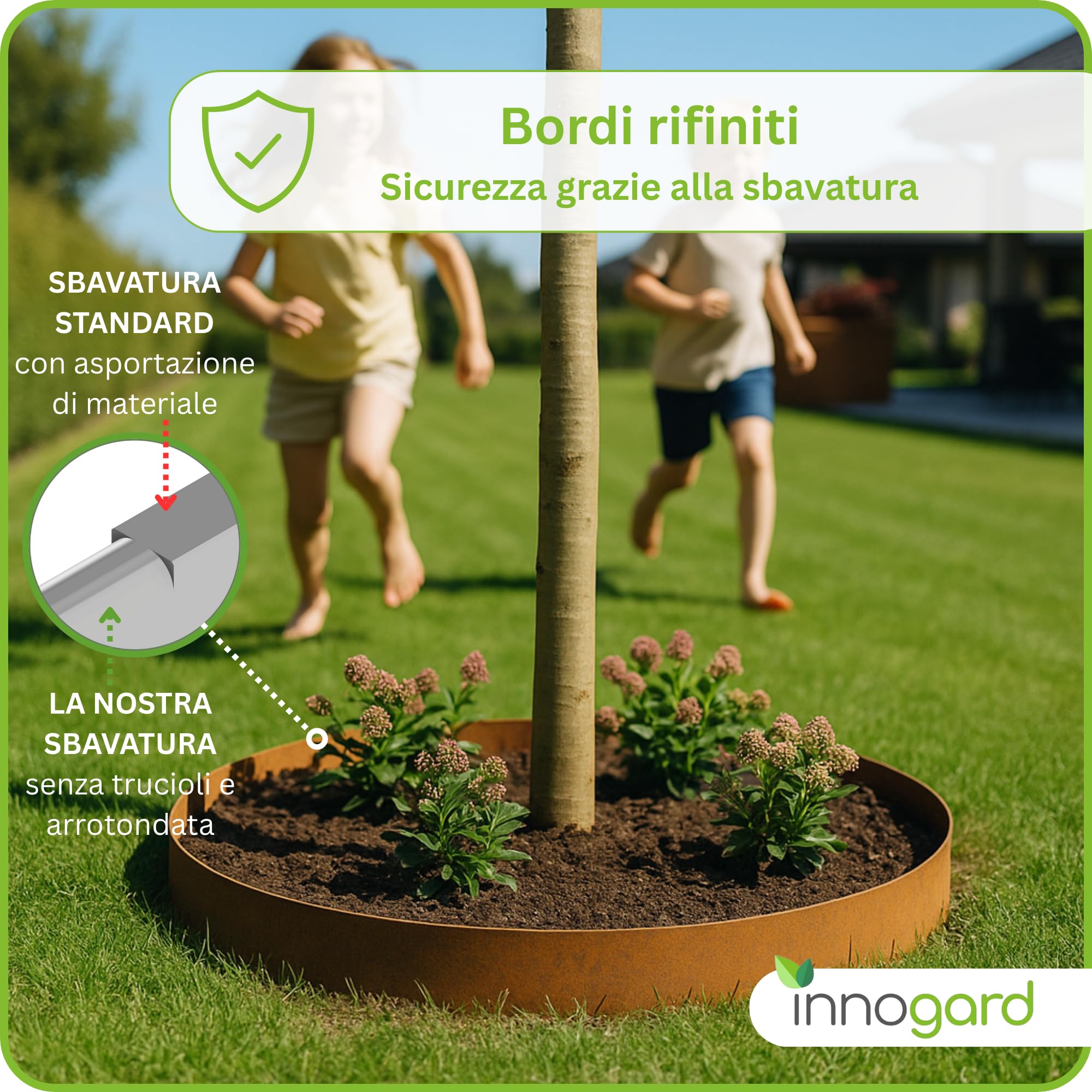 innogard 6011-001 - Nastro di bordatura per prato - in acciaio corten - altezza 15 cm, decorazione del giardino con ruggine - bordo con lunghezza di 10 m