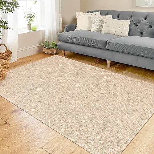KOZYFLY Boho Rugs 4x6 ft Washable Area Rugs for Bedroom Beige Non Slip Living Room Rugs Braided Woven Cotton Throw Carpet for Dining Room Kitchen Living Room Bedroom Farmhouse