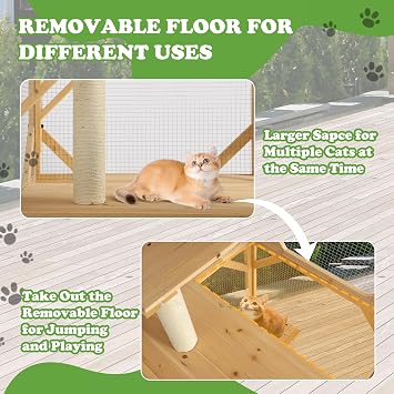 Grepatio Catio Outdoor Cat Enclosure, 4 Tiers Cat House with Waterproof Roof, Indoor Cat Catio with Wheels and Removable Floor, Large Outside Wood Cattio Kitty w/Resting Box, Window Access Cats Cage