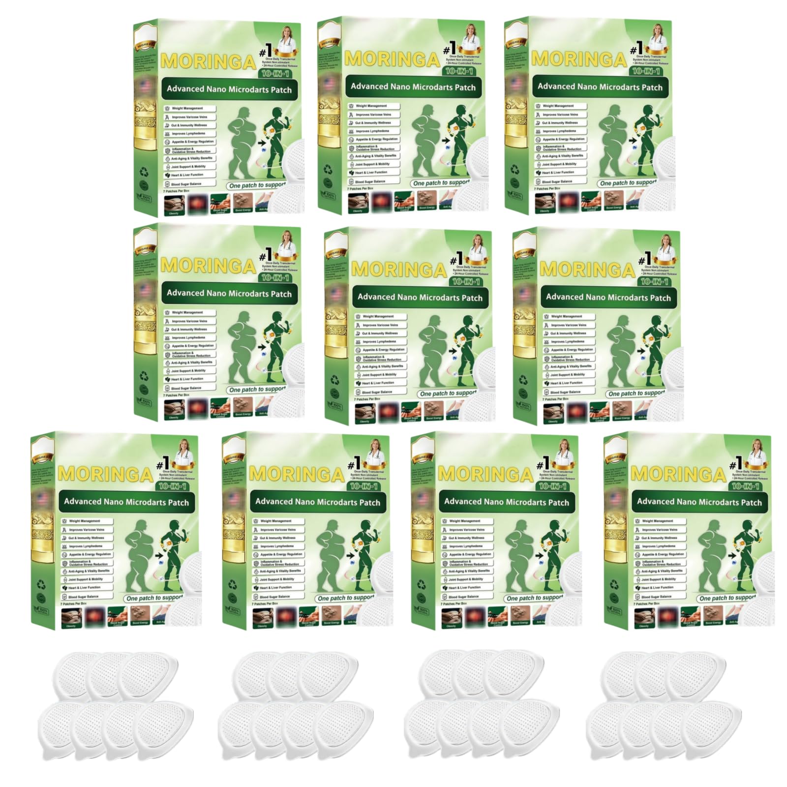 Moringa Berberine Patch Minceur, 10 en 1 Nano Microneedle Patch, Patch Minceur Naturel pour Perte de Poids, Ventre Plat, Facile à Appliquer, Invisible, pour Touss Types De Corps
