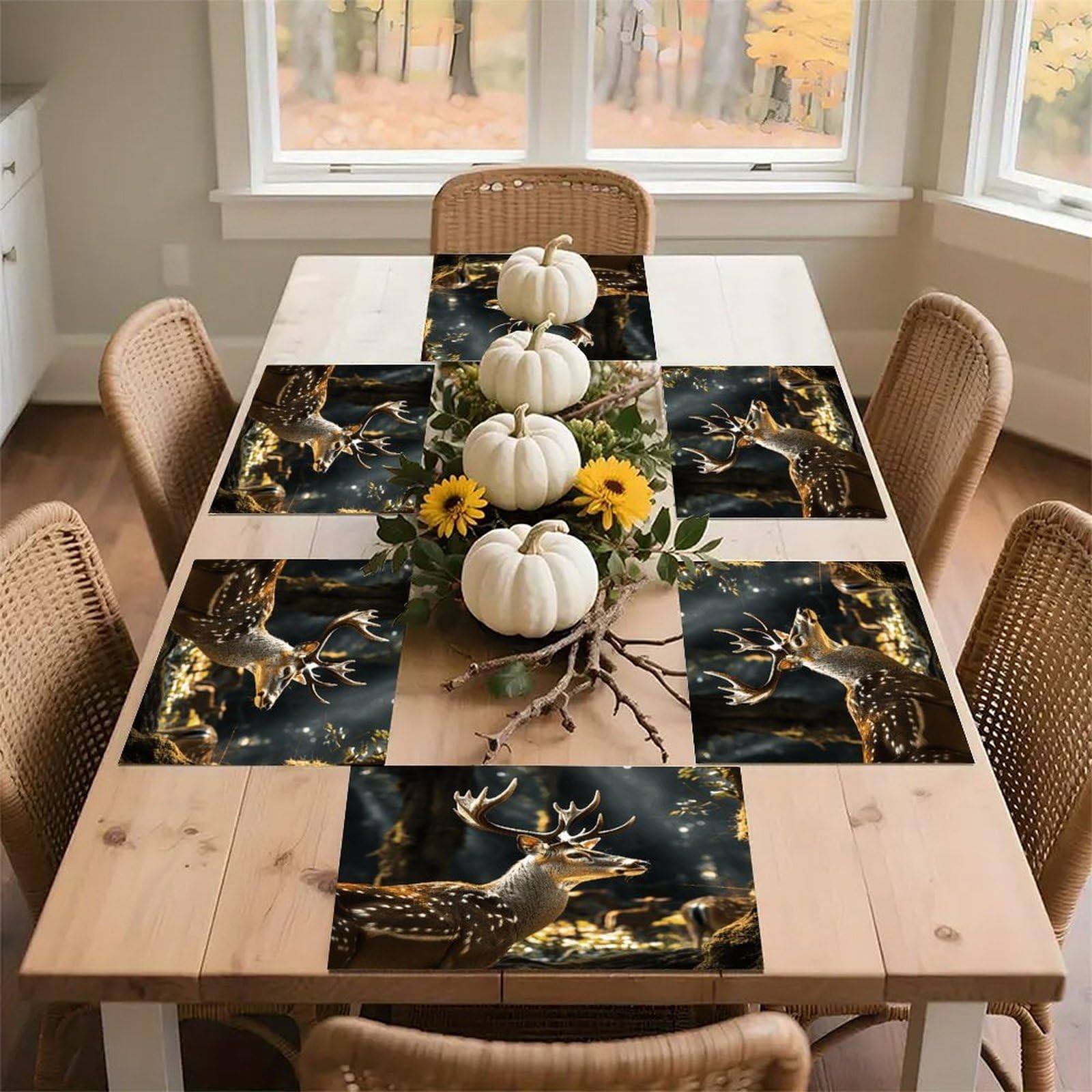 Deer in Wild Placemats Wipeable Heat Resistant Table Mats Washable Flax Place Mats Elegant Cloth Non-Slip Placemat for Kitchen Dinning Party Table Decor 12 * 18 in