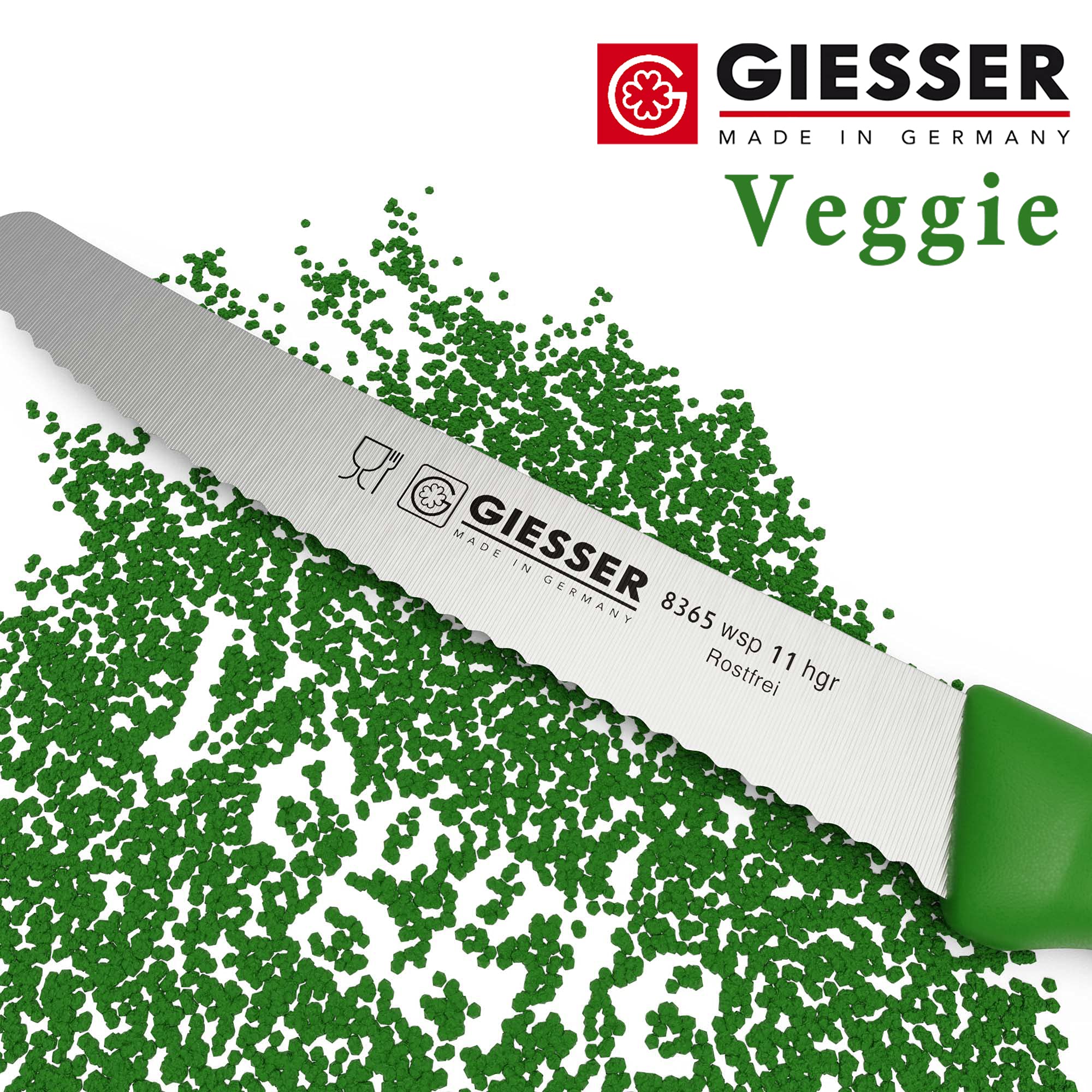 Giesser since 1776 - Made in Germany - Coltello per pomodori, 11 cm, Veggie, coltello multiuso, verde, antiscivolo, piccolo coltello da cucina inossidabile, coltello affilato per una cucina sana