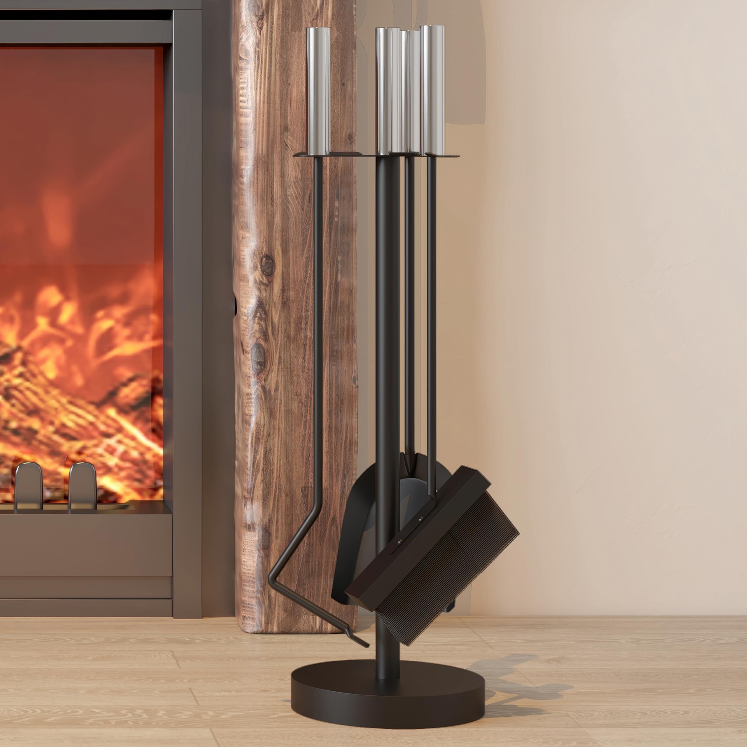 Kingson 4 Pieces Fireside Companion Set including Brush, Poker and Shovel, Indoor Log Burner Accessories, Diameter 15*H55.5CM - Image 3