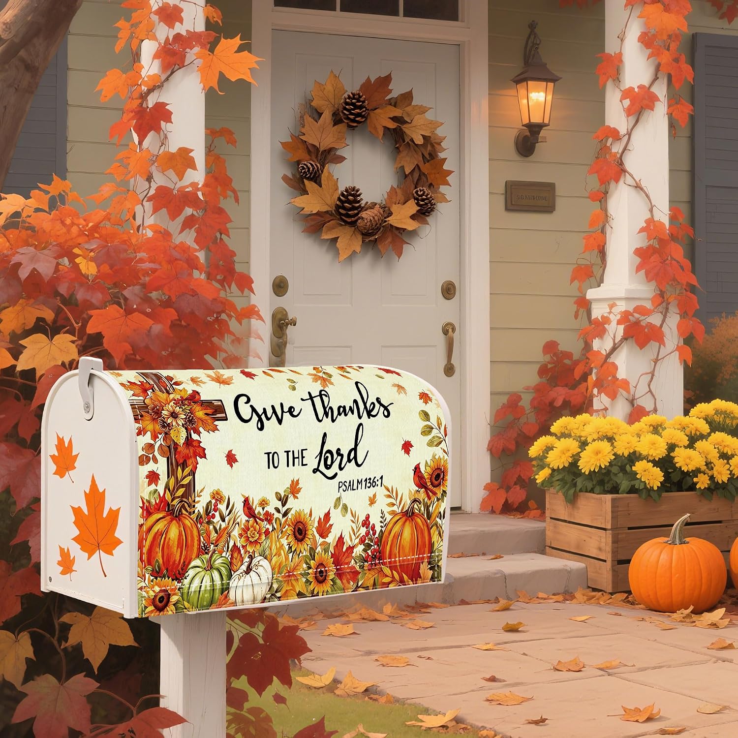 Fall Scripture Pumpkin Magnetic Mailbox Cover, 21 x 18 Inch