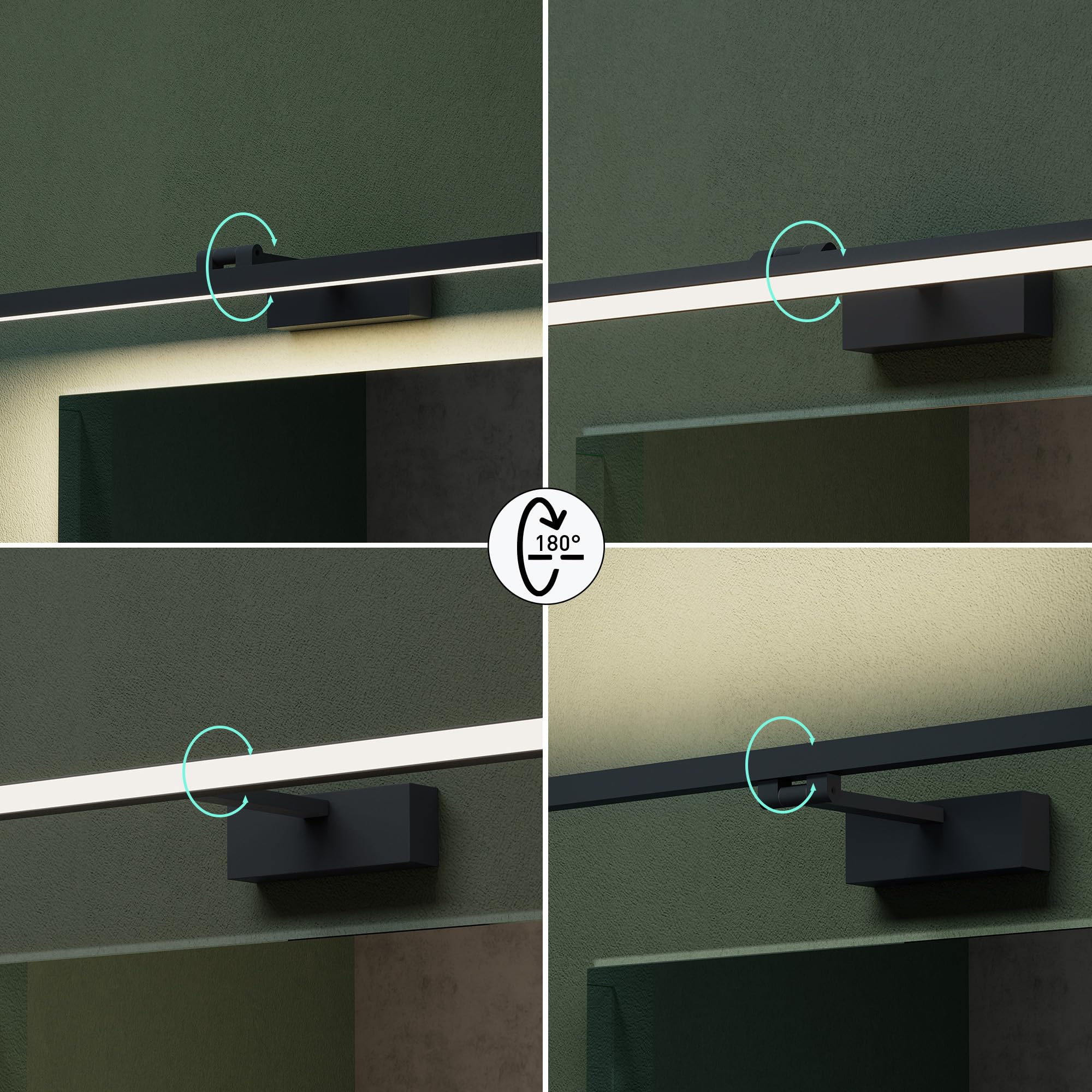 Mai & Mai Spiegelleuchte 40cm LED Badlampe | Spiegellampe, 4000K Badezimmer Lampe | 180° Drehbar Sandschwarz 9W Strahlenschön