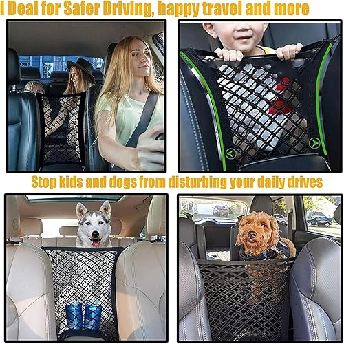 Miniatura 3 de DYKESON Dog Car Net Barrier Pet Barrier with Car Mesh Organizer for Dog & Child, Safety Divider with Storage Pouch, Easy Install for Cars & SUVs