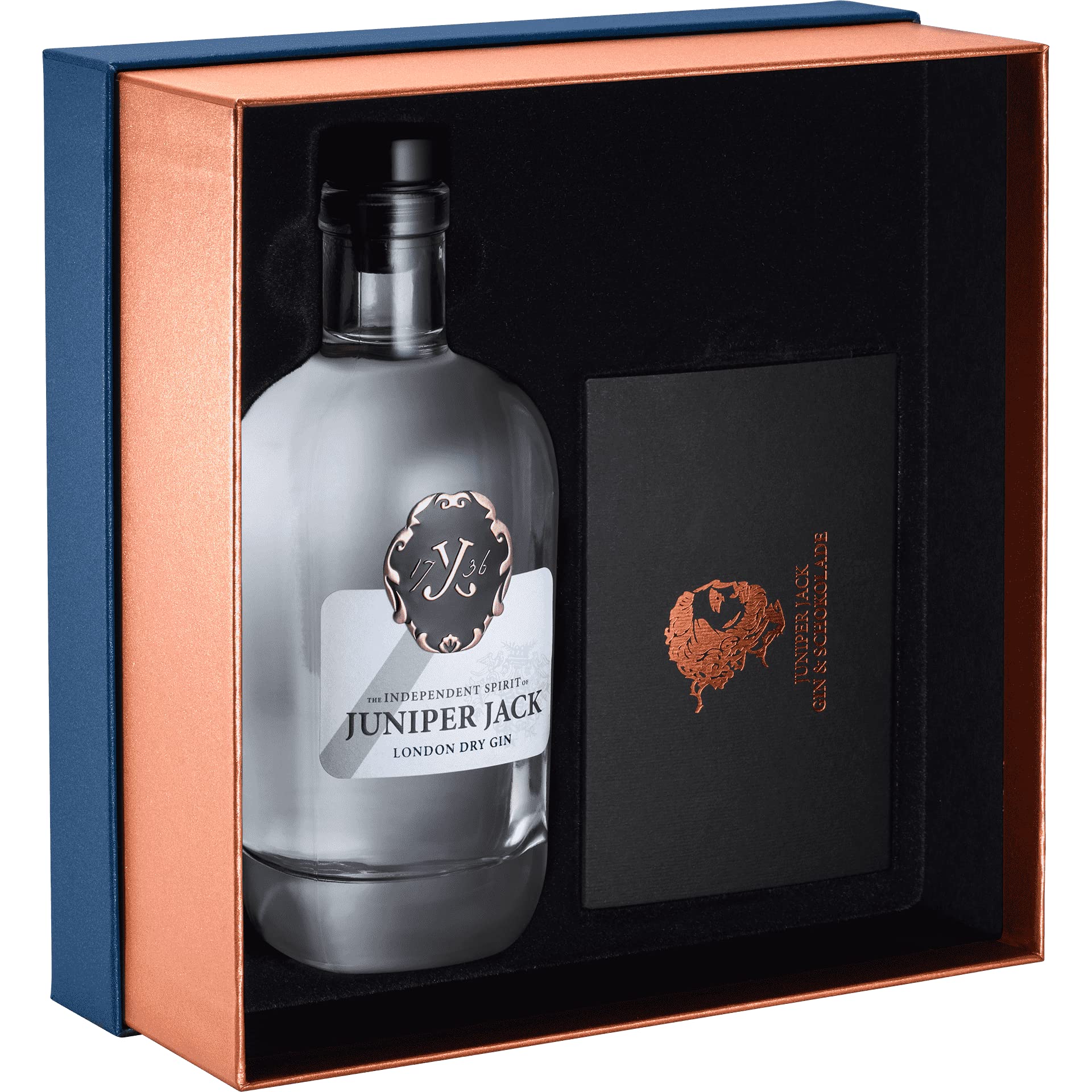 JUNIPER JACK Geschenk Set XL | London Dry Gin 350 ml + Gin-Schokolade 100 g | In Geschenkverpackung mit Samteinsatz