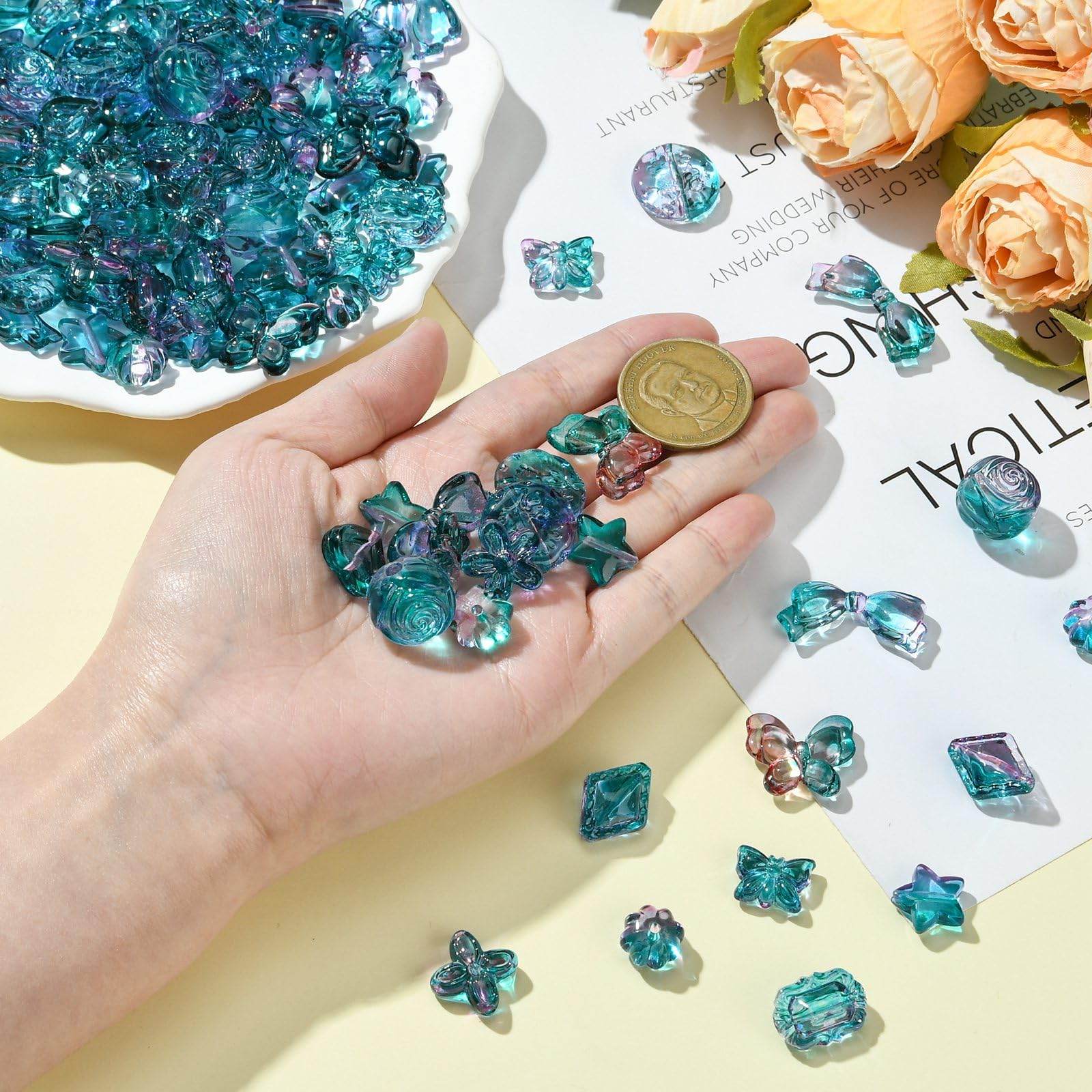Stiesy Approx 340Pcs Violet Blue Gradient Color Acrylic Beads Mixed Shapes Transparent Spacer Loose Beads Bulk Assorted Flower Star Butterfly Craft Beads for Bracelets Jewellry Making and DIY Crafts - Image 4