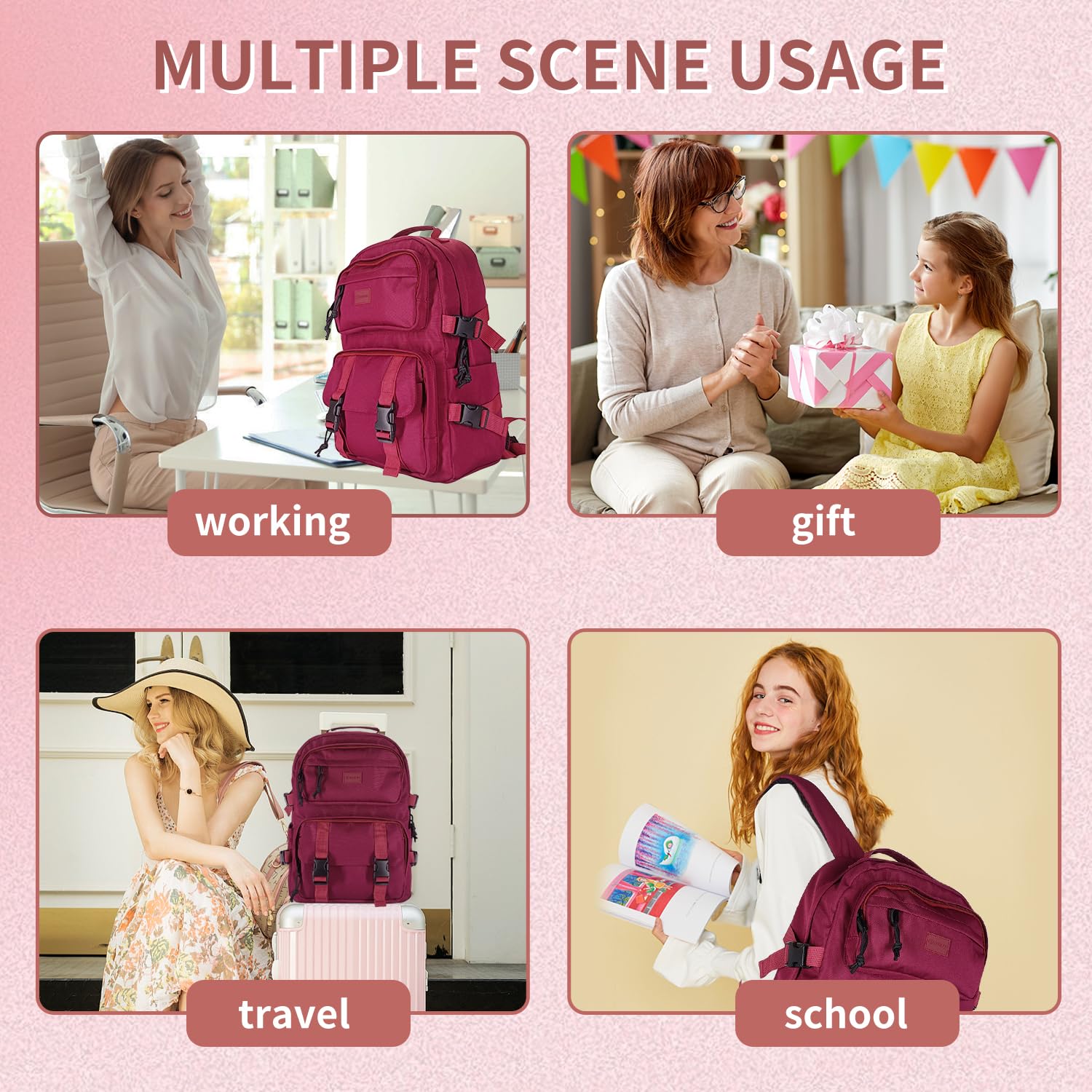 Oreunik Zaino Casual,Zaino Uomo Donna Leggero Zaini Impermeabile per bagaglio Porta PC 15,6 Viaggio Lavoro Scuola Affari Palestra