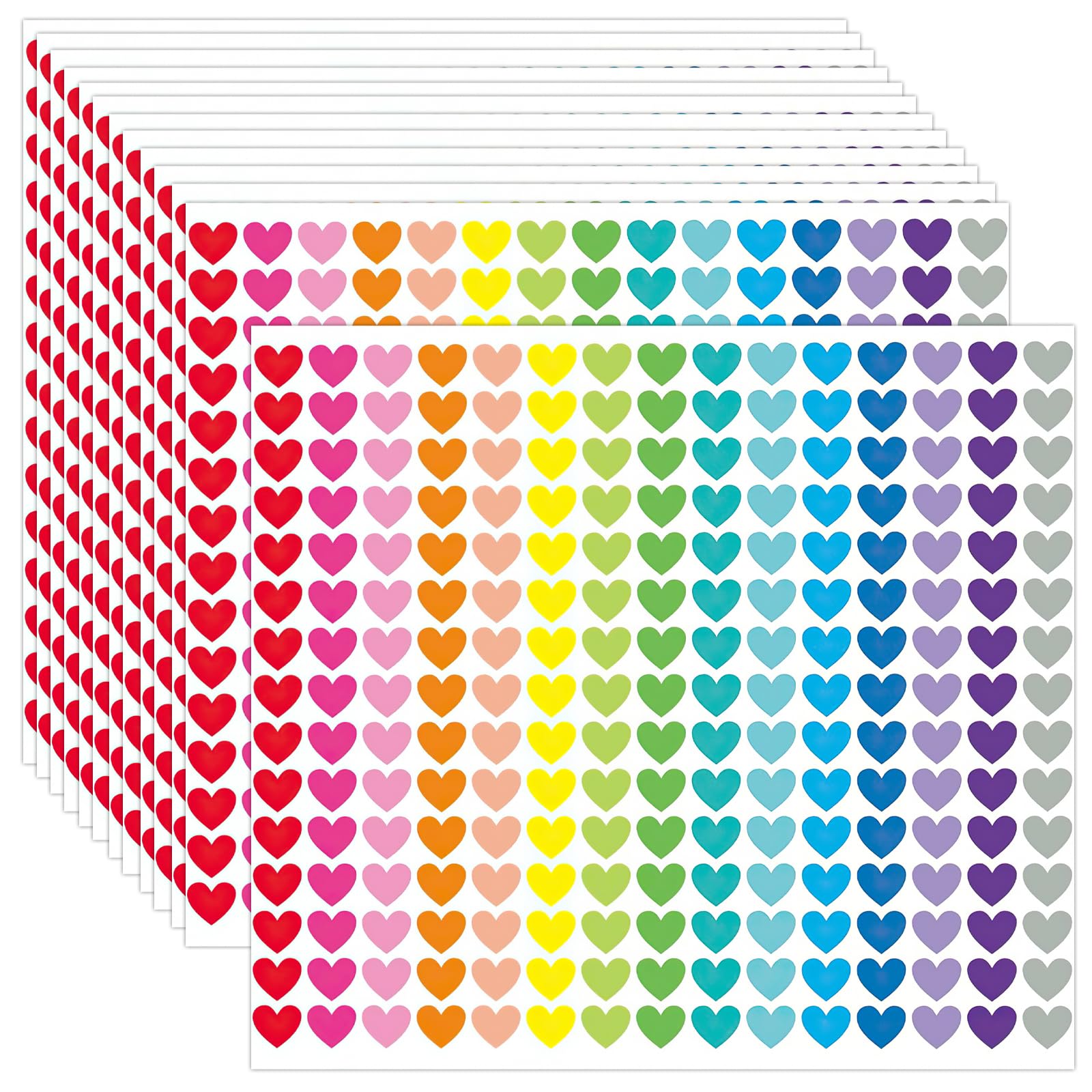 Cymygs Multicoloured 18 Sheets Heart Stickers, Rainbow Stickers, Scrapbook Sticker Love, Cute Reward Stickers, Self Adhesive Sticker For Scrapbook Gifts Packaging Valentine, Party Favours, Scrapbooking