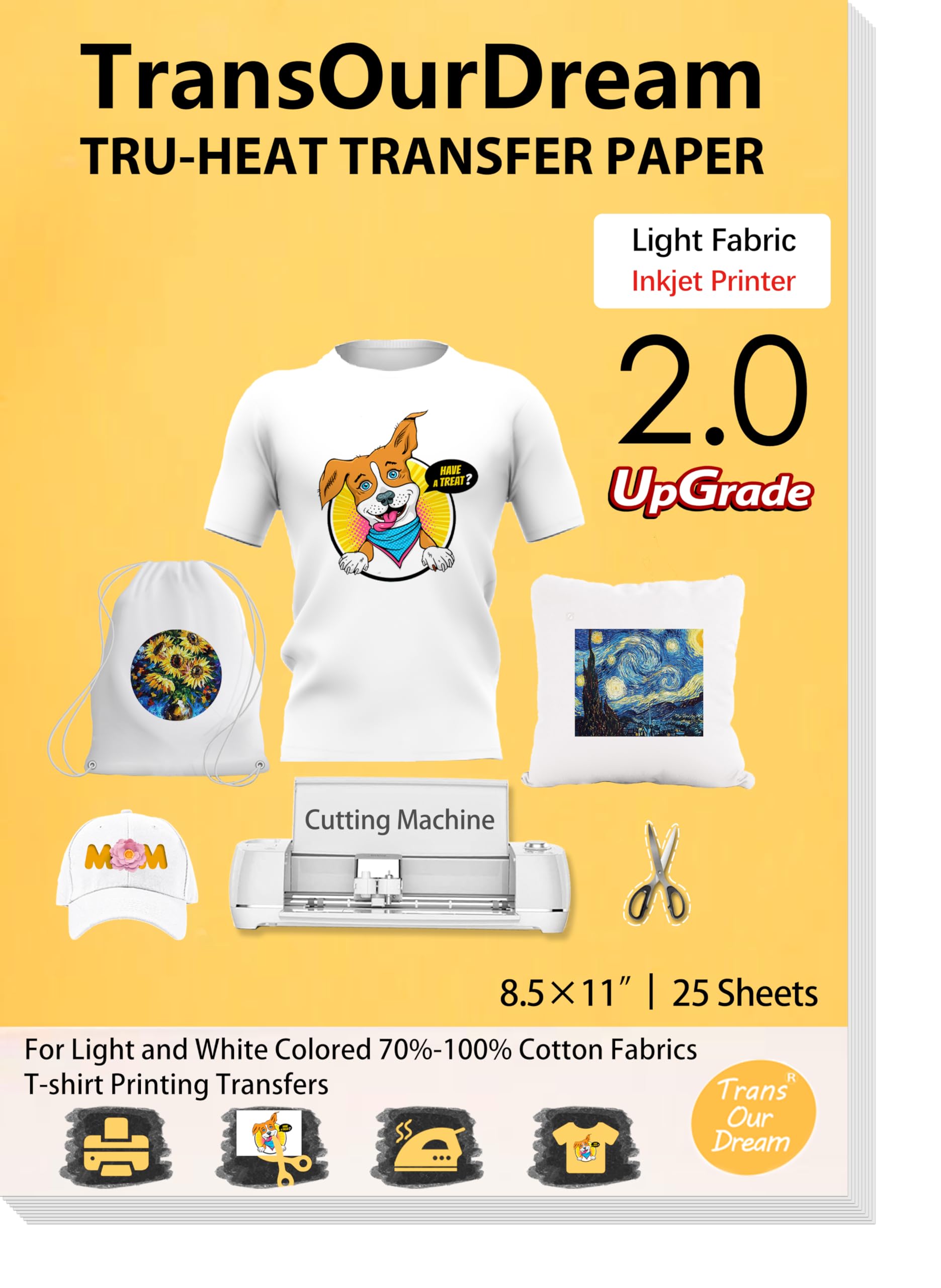 TransOurDream Heat Transfer Paper for Light Shirts(25 Sheets, 8.5x11),Printable HTV Heat…
