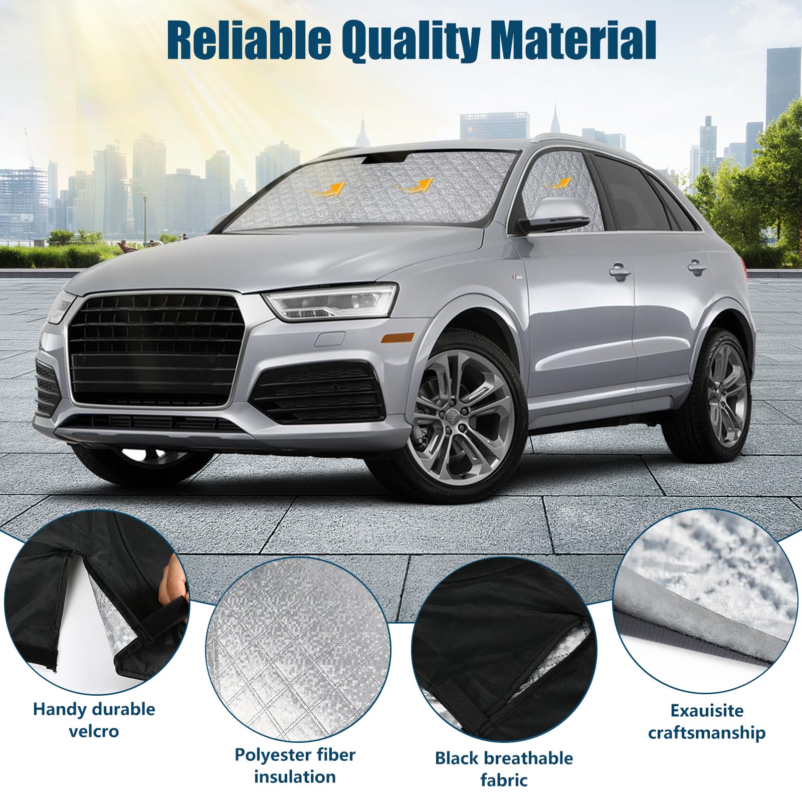 Parabrezza Parasole Compatibile con Audi Q3 F3 2019-2025, Copertura Interna Auto, Visiere Protezione UV Impermeabile e Pieghevole - 3 Pezzi