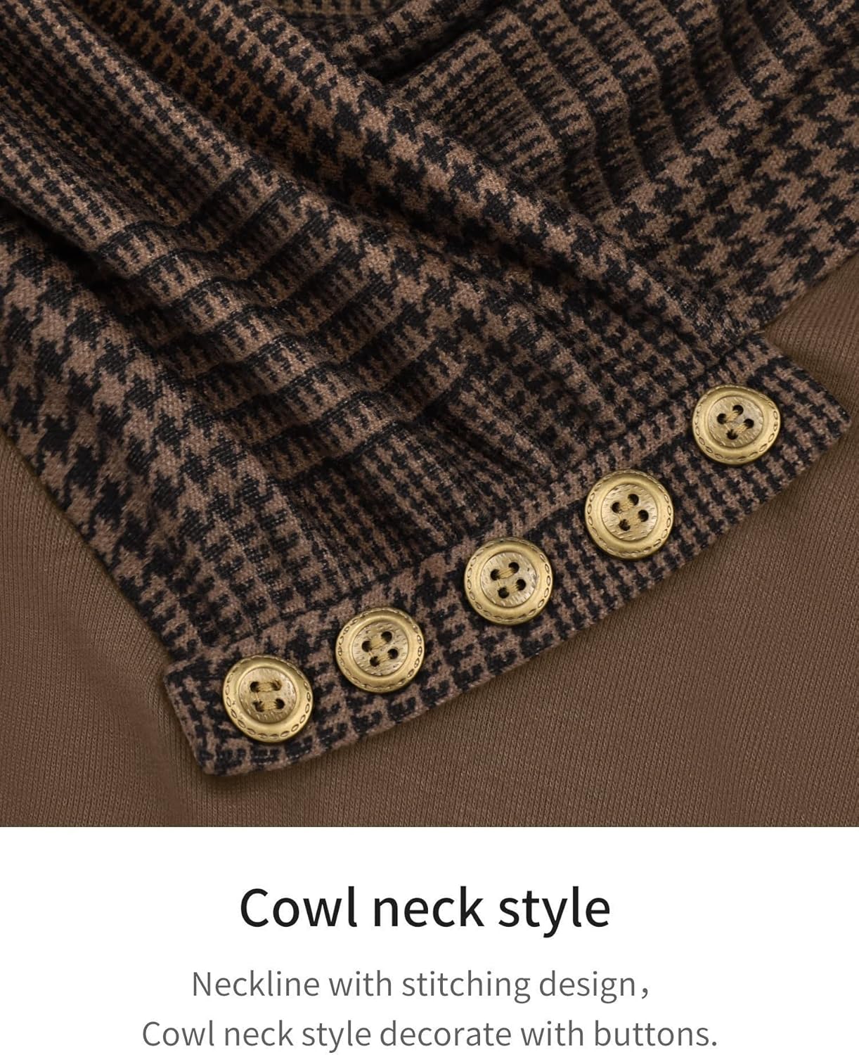 Bebonnie Cowl Neck Tunics Long Sleeve Patchwork Form Fitting Casual A-Line Top Blouse - Image 6