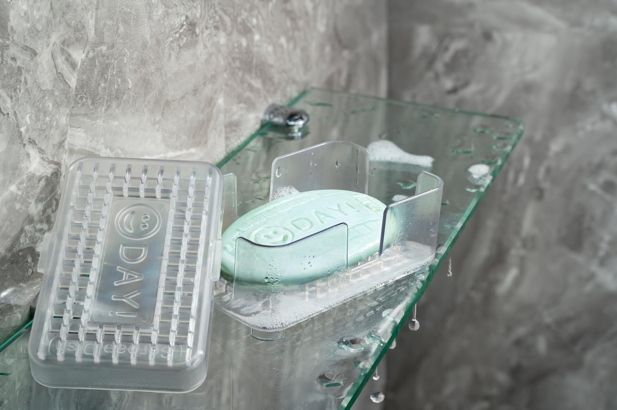 SCROAP Dish XT | Soap Dish for Bar Soap | Daily Reimprinted/Embossed Personal Message | Top/Bottom Grid Creates Exfoliating, Deep Pore Beauty Bar (Soap not Included) (Happy Face)