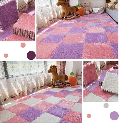 Miniatura 6 de Tapete de juego de rompecabezas de 12 piezas, azulejos de alfombra de felpa entrelazados, azulejos cuadrados de espuma esponjosa, alfombras de área