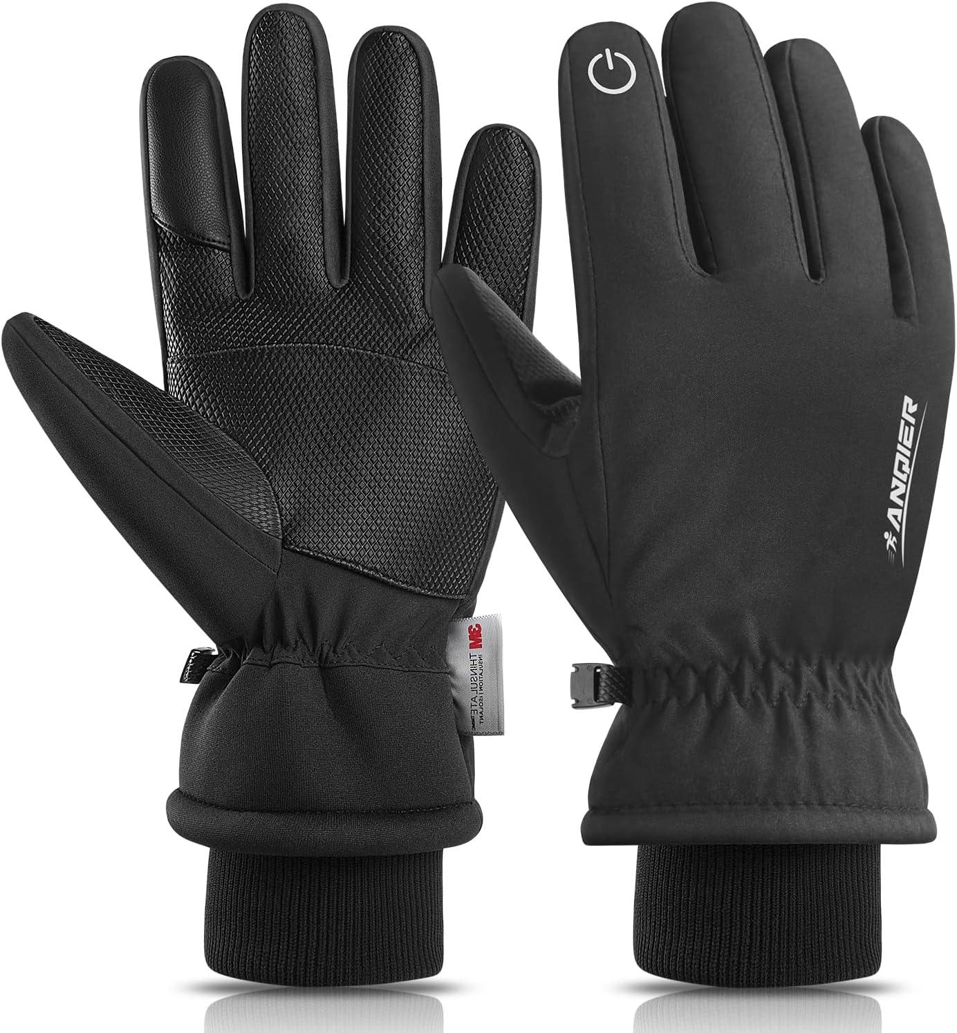 anqier Winter Gloves -30℉ Waterproof Windproof Thermal Touchscreen Gloves for Ski Hiking Running Men and Women, Black-yx, Medium