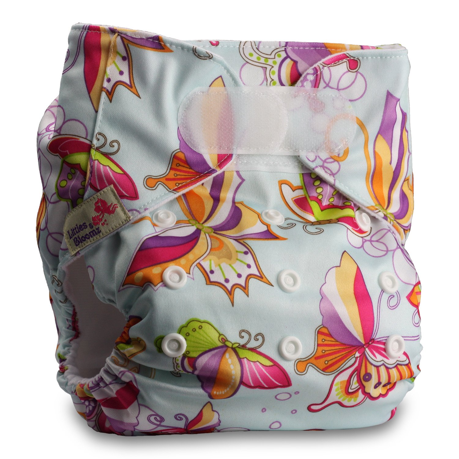 Littles & Bloomz, Reusable Pocket Cloth Nappy, Fastener: Hook-Loop, Set of 1, Pattern 25, with 2 Bamboo Charcoal Inserts