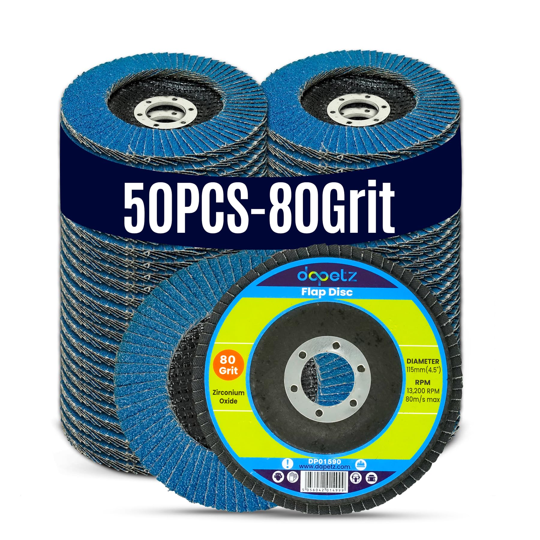 Dapetz® 50 x Flap Smerigliatura Dischi Abrasivi 115mm 4.5" Grana 80 Angolo Ruota Zircone
