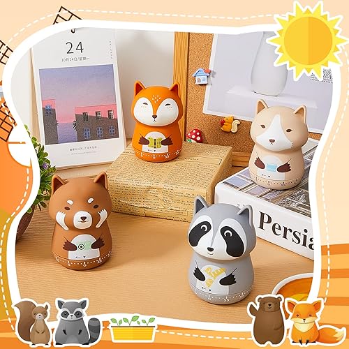 Vista 5 de Amylove 4 piezas lindo temporizador de cocina animal mecánico manual zorro mapache oso lobo 60 minutos alarma fuerte huevo cuerda temporizador
