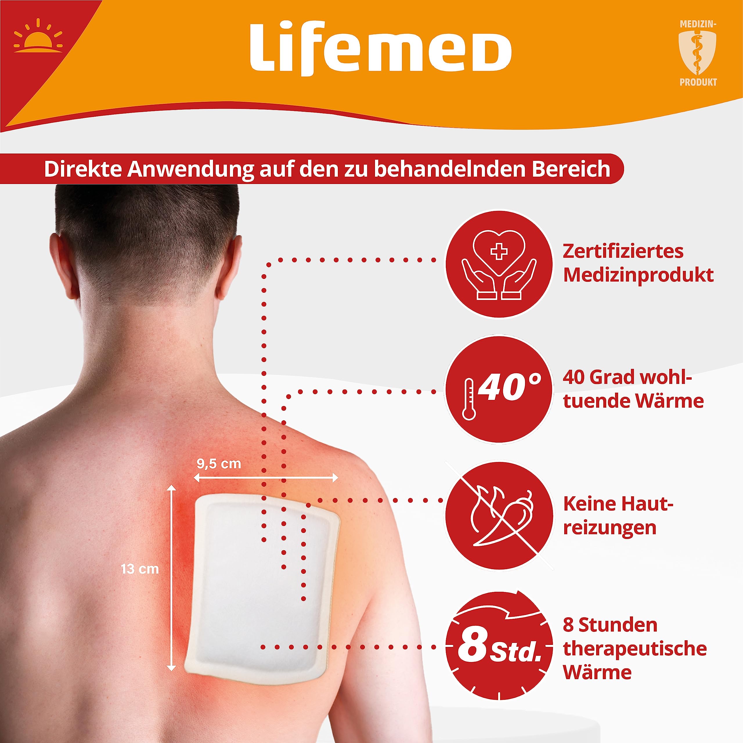 Lifemed Wärmepflaster, ohne Arzneiwirkstoff, Schmerzlinderung für Rücken, Nacken, Schultern, Menstruationsbeschwerden. Pflaster Wärmekissen Rückenwärmer Nackenwärmer, Nierenwärmer, Wärmegürtel