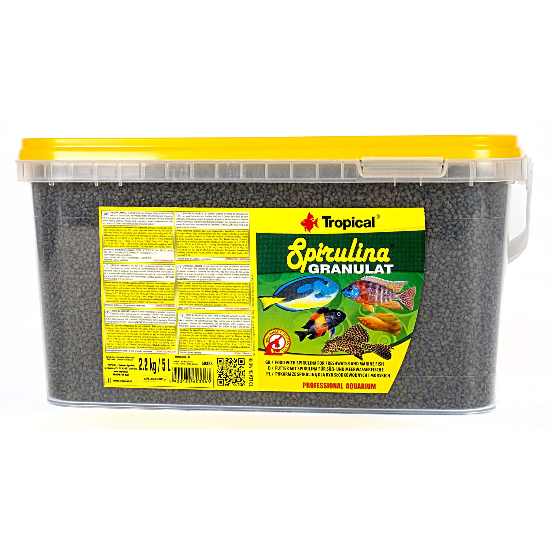 SPIRULINA GRANULAT 5L / 2,2kg - Alimento en Forma de gránulos con spirulina para Peces de Agua Dulce y Salada