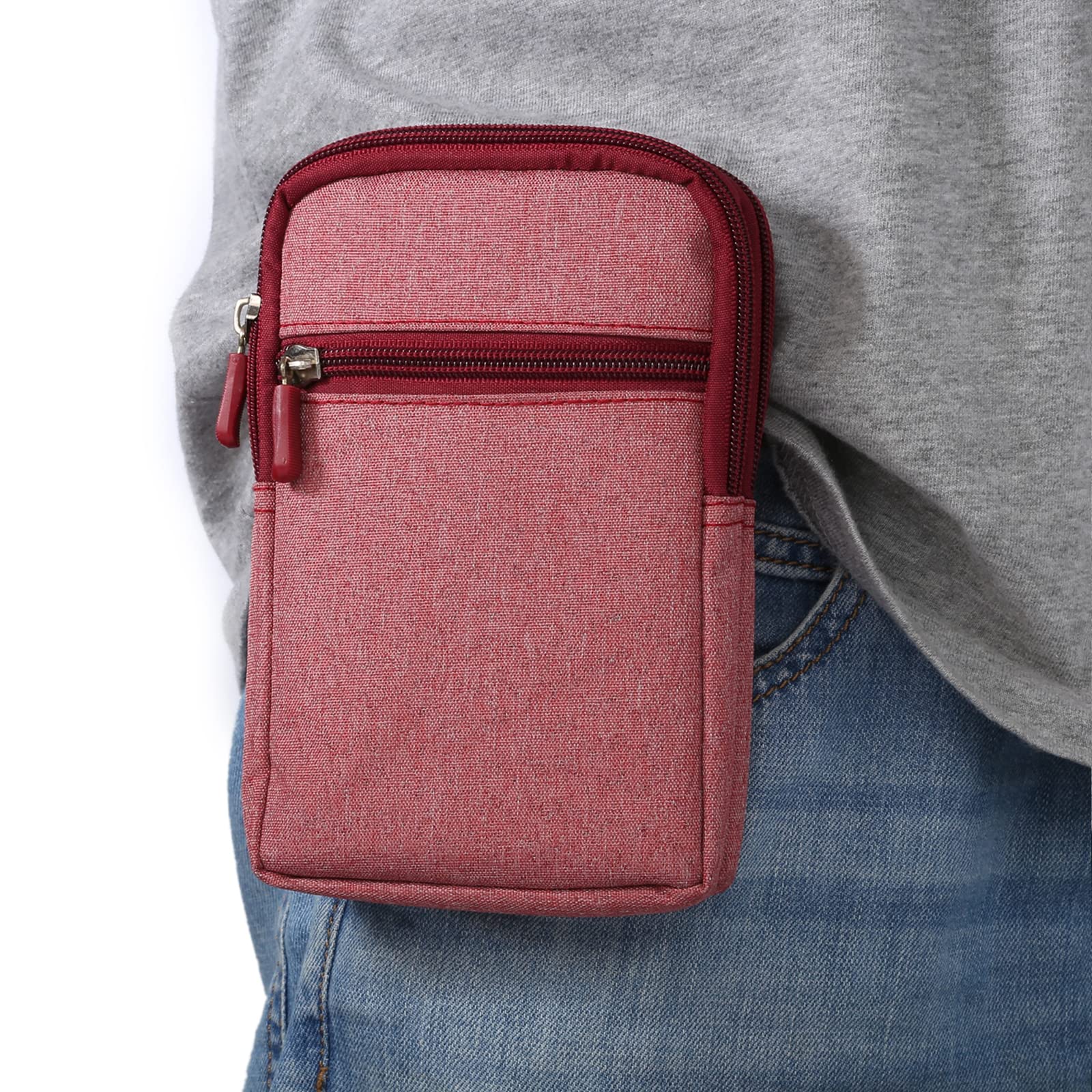 Small Cell Phone Holster with Belt Loop, Men Mobile Phone Belt Clip Pouch, Men's Bag Zippered Phone Belt Holder Phone Case with Clip Bumbag Protector