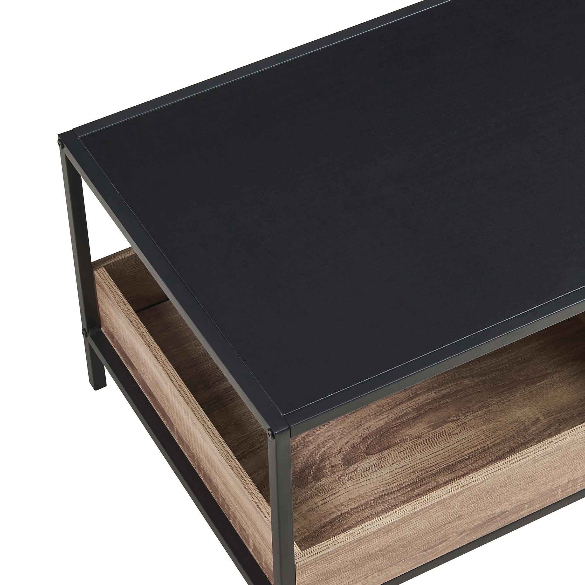 [en.casa] Couchtisch Belana Wohnzimmertisch 100 x 48 x 39 cm Sofatisch mit 2 Ablagefächern rechteckig Kaffeetisch Metallgestell Schwarz/Eicheoptik
