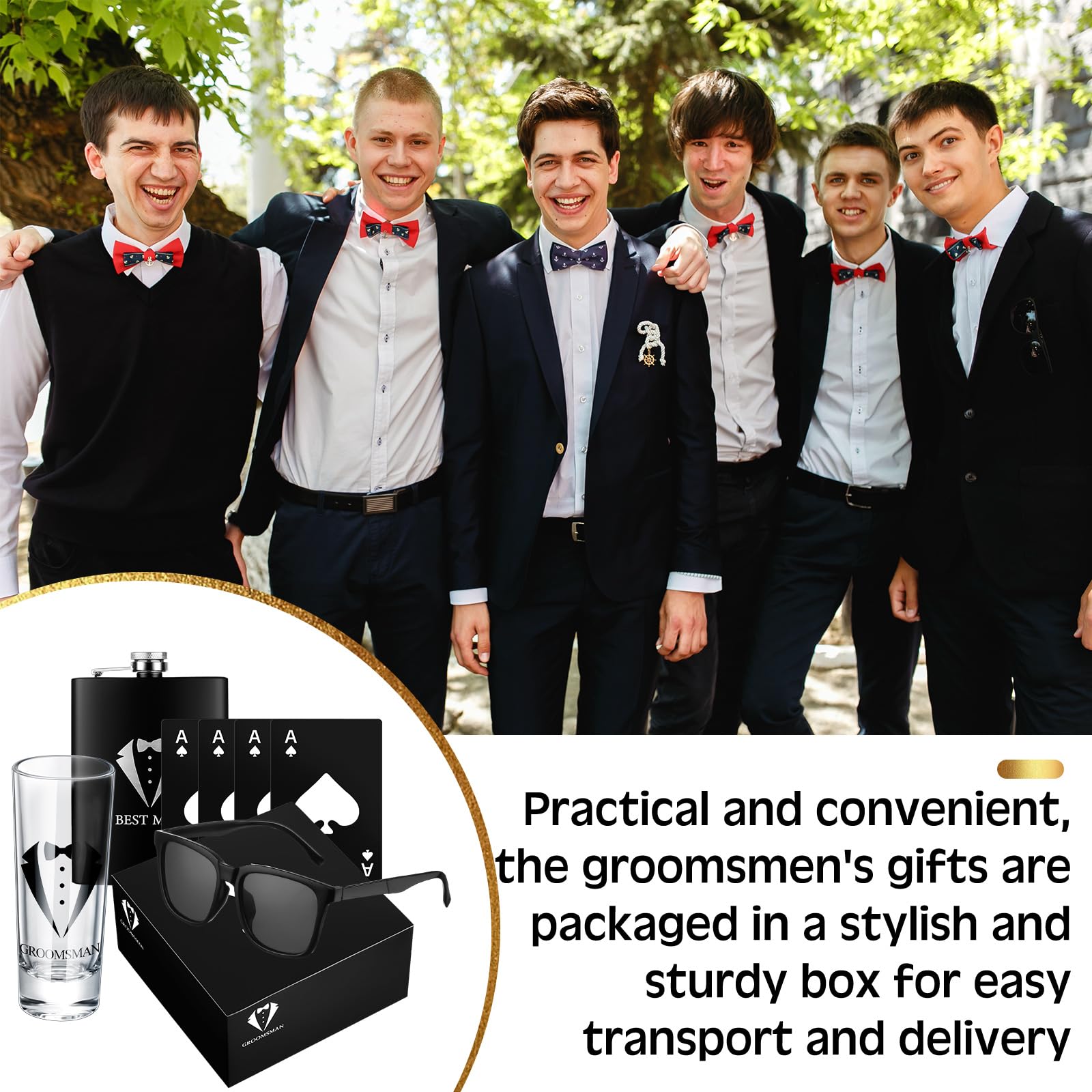 Leumoi Groomsmen Gift Box Set - 36 Piece Package With Flask, Shot Glasses & Accessories