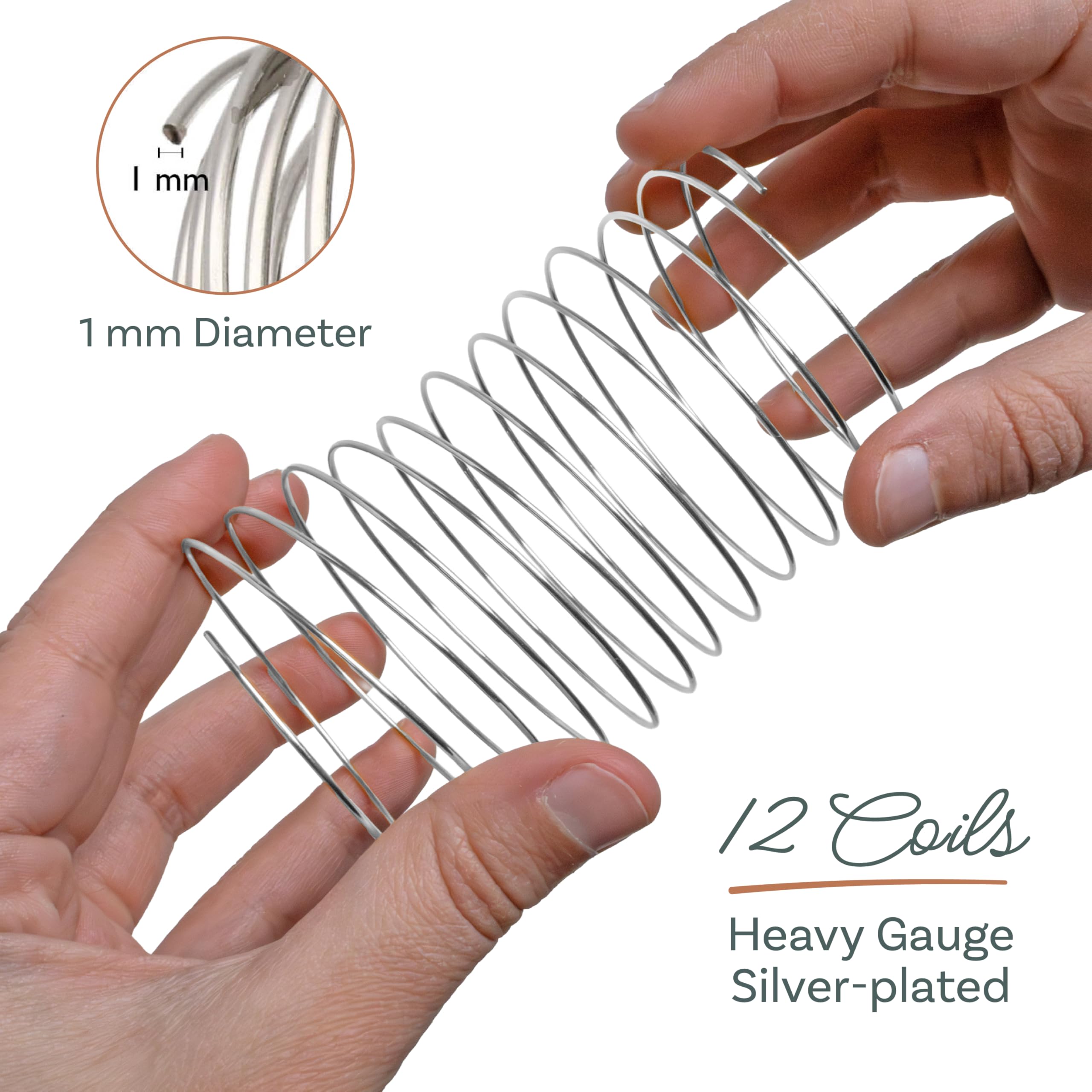 The Beadsmith Zestaw przewodu pamięciowego i zaślepek – posrebrzane, grubość 1 mm, średnica 60 mm, 12 zwojów bransoletek z 8 zaślepkami, gruby rozmiar, zestaw do produkcji biżuterii,