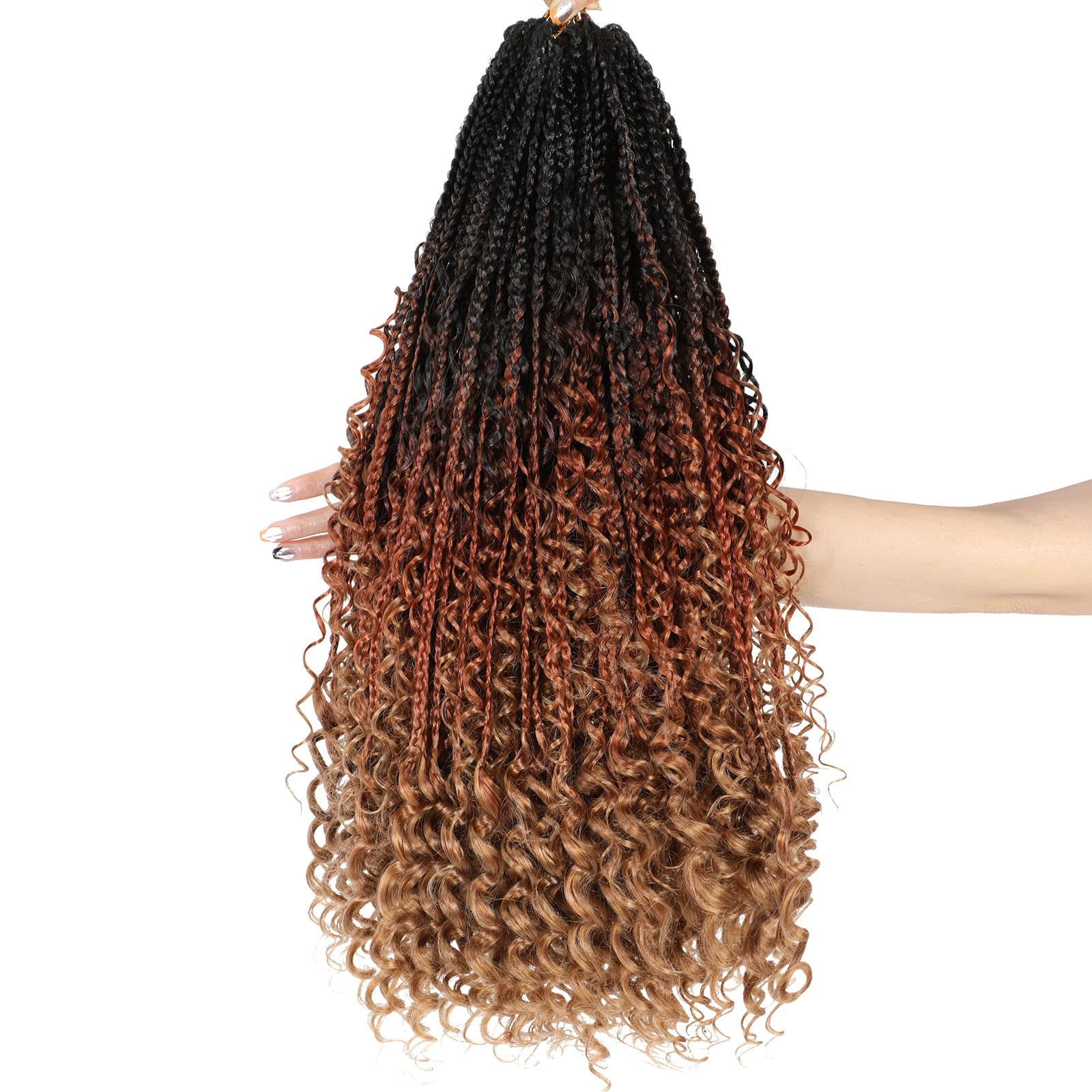 Ayana Goddess Crochet Box Braids Curly Ends 144 Strands 22 Inch Bohomian Crochet Braids Box Braids Crochet Box Braids Curly Ends Synthetic Crochet Braids Hair Extensions For Women(22 Inch,1B/130/27)
