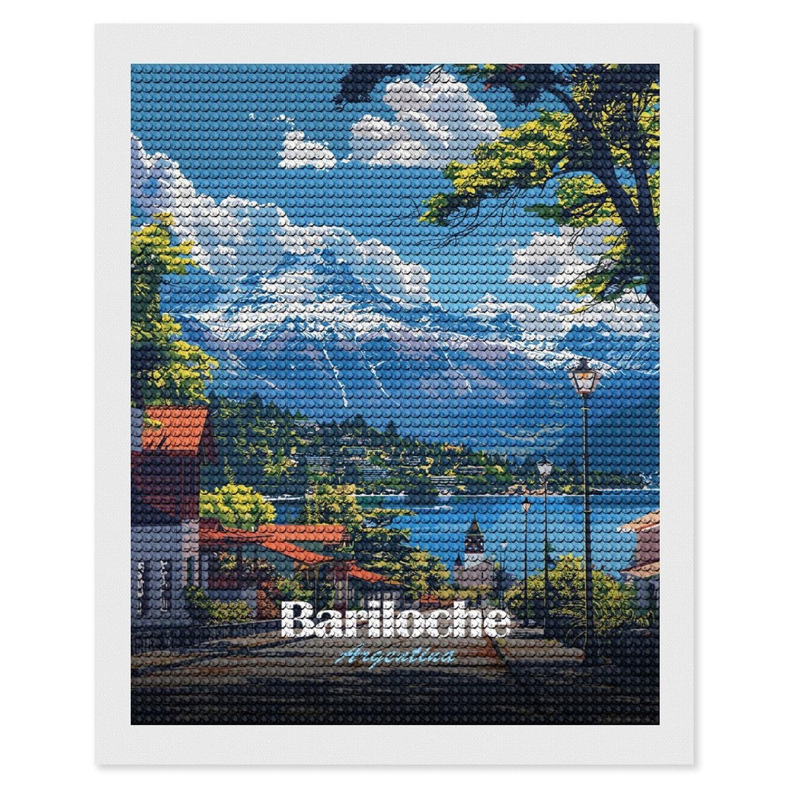 Junmoney Bariloche, Argentina Landscape Diamond Painting Canvas Kit 16"x20", Adhesive Canvas, Christmas Gift, Full Kit Included, Thoughtful Present