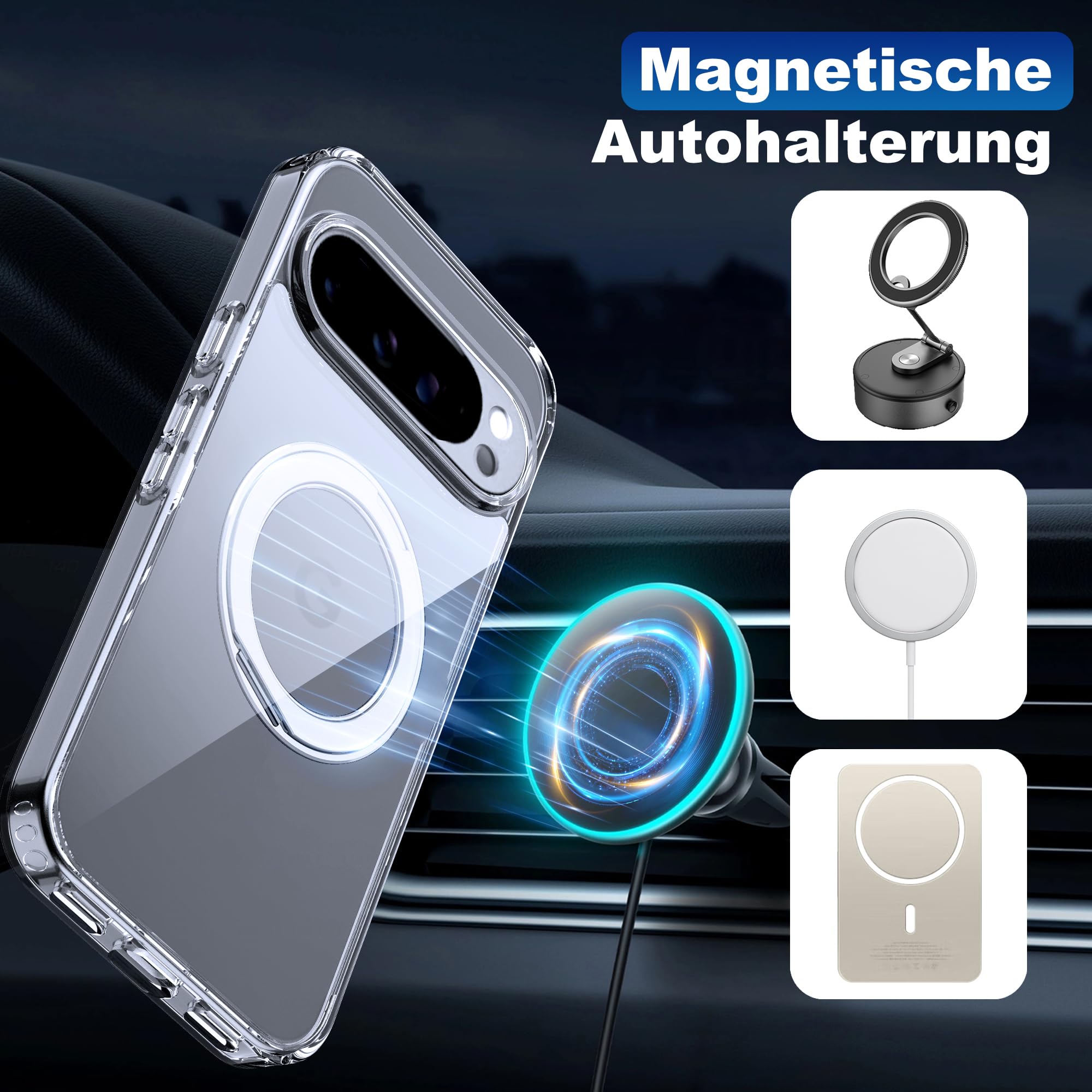 ESONG Magnétique Coque Google Pixel 8,Etui Ultra Fine Antichoc[Recharge Sans Fil],Souple Silicone Légère Housse Avec Protection D'Objectif De Caméra,Case De Transparente-Noir