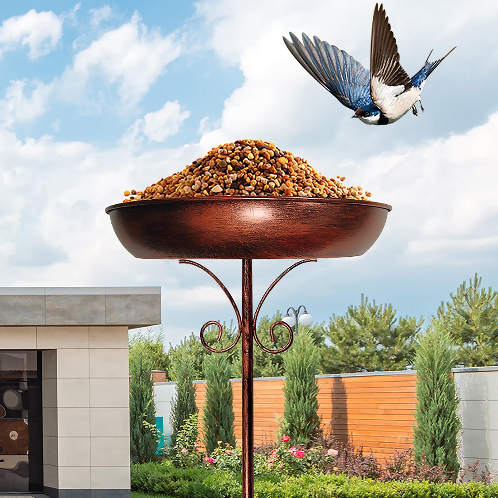Restorgan Bird Bath for Garden, 32In Metal Vintage Freestanding Birdbaths & Supports, Upgraded 5-Pronged Base, Bird Baths Feeder Bowl for Outdoors Garden Patio Yard Lawn Decor — view 8