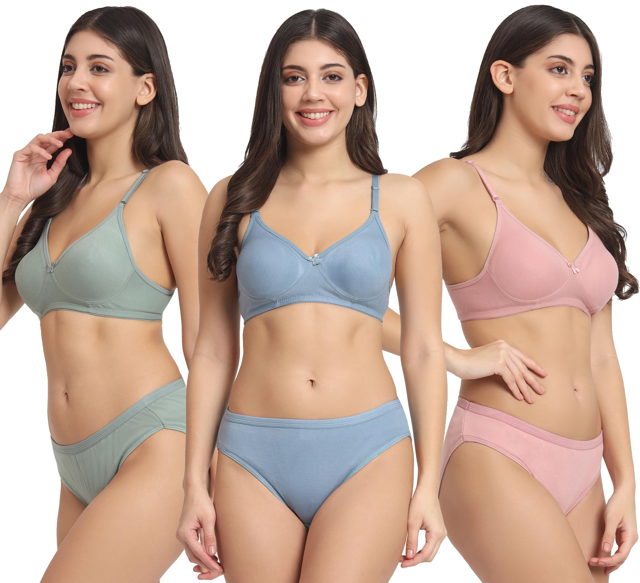zared Women's Cotton Non Padded and Non Wired Seamless Bra Panty Set (Pack of 3 Bra and 3 Panties)-picture-41