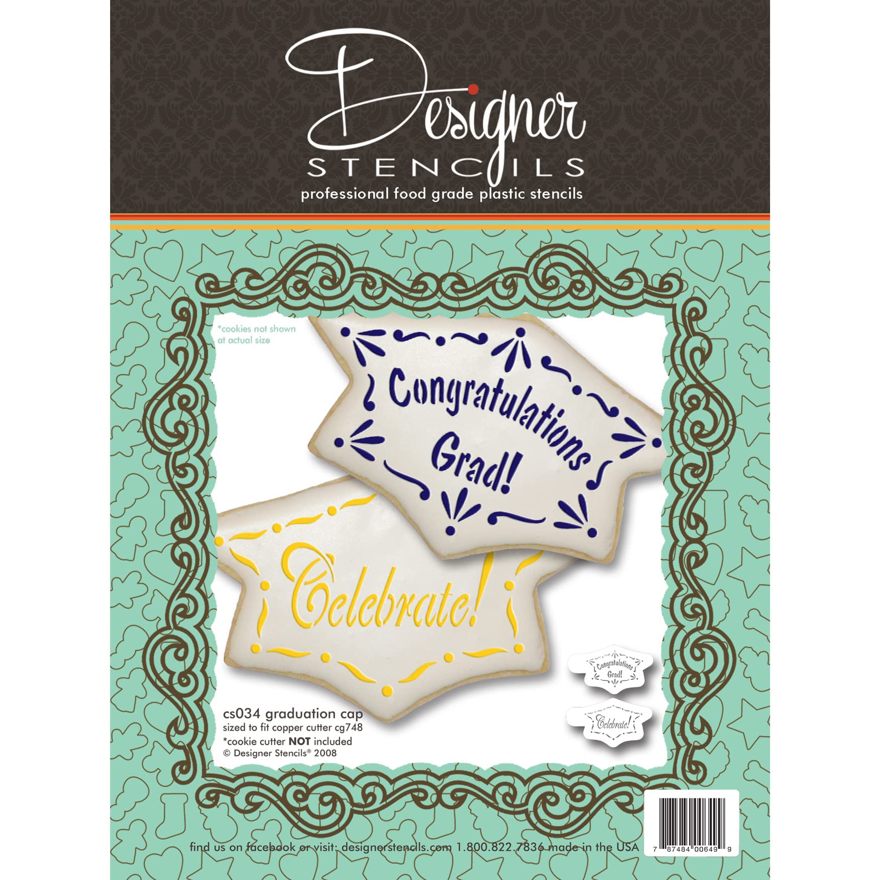Graduation Cap Cookie Stencil Set (no cutter) by Designer Stencils