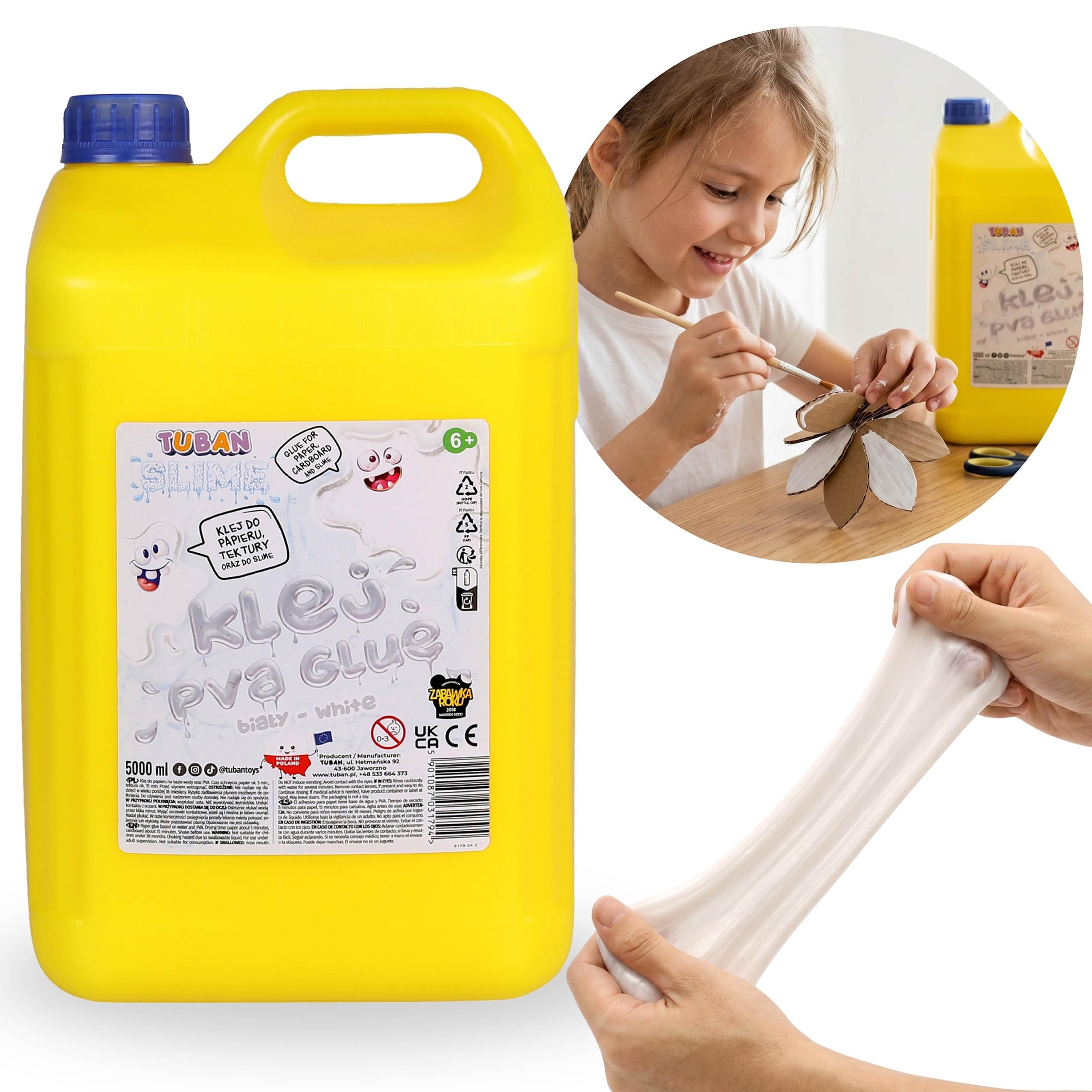 TUBAN Pegamento para SLIME, para papel a base de agua y PVA, apto para niños (blanco, 5 l)