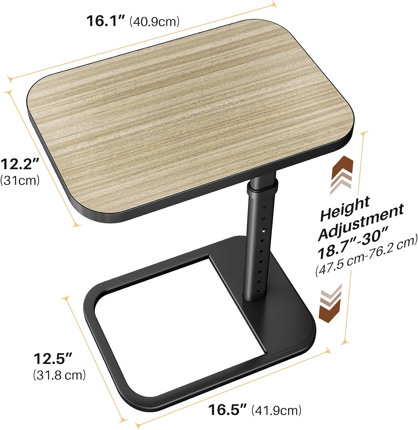 Adjustable Height TV Tray Table with Bumper Rounded Corner Design & Flip-top Side Table for Bedroom, Living Room, Bathroom and Study, End Table for Eating, Dinner or Laptop, Gray Grey