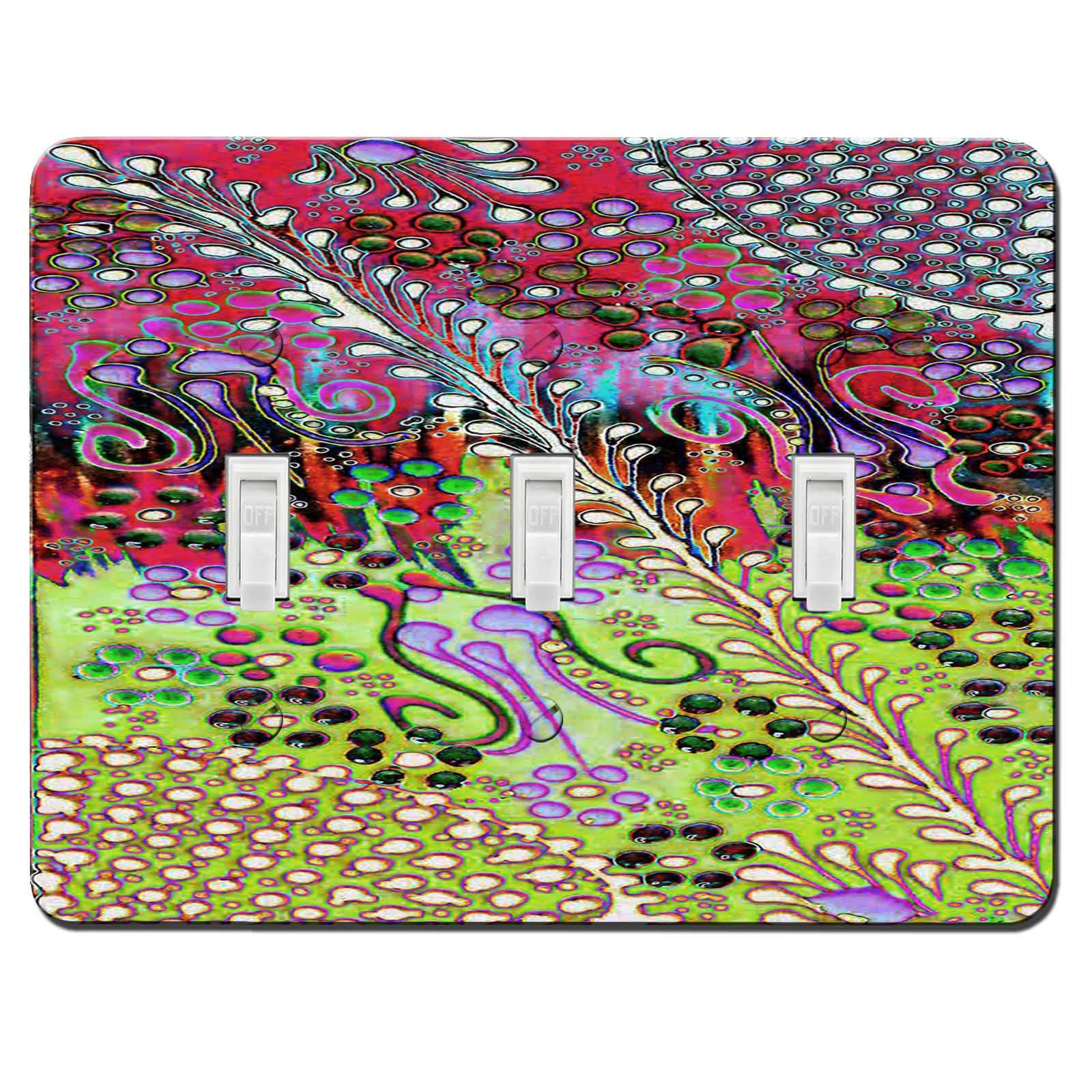 Decorative Switch Plate Covers - 3 Gang Switch Plate - Toggle Switch Cover - with Colormatch Switch Plate Screws - Liqui Paint Pink Design