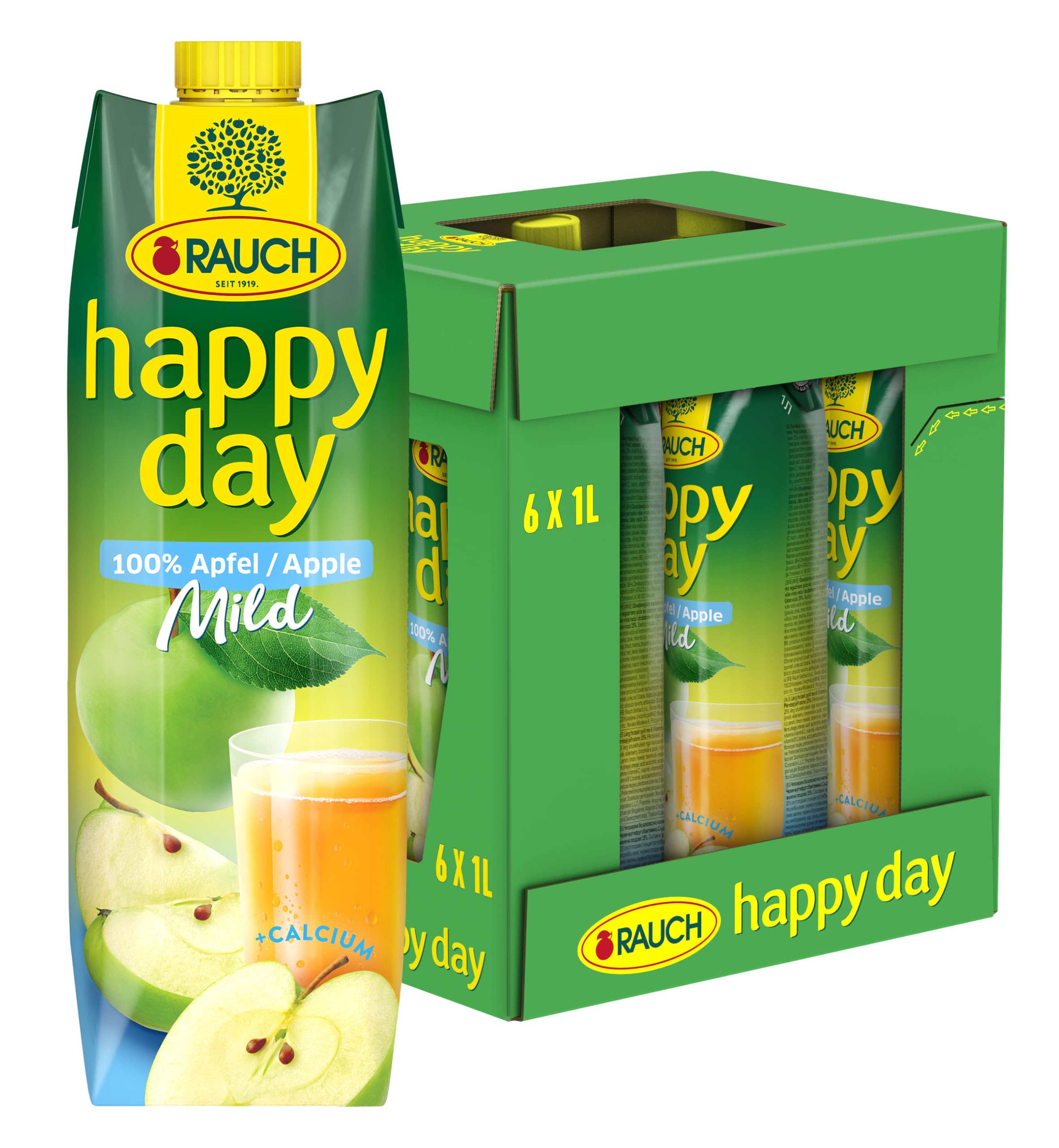 Rauch Happy Day Apfel mild | sanft und säurearm | die milde Erfrischung | hoher Calciumgehalt | 6x 1l Tetra Prisma
