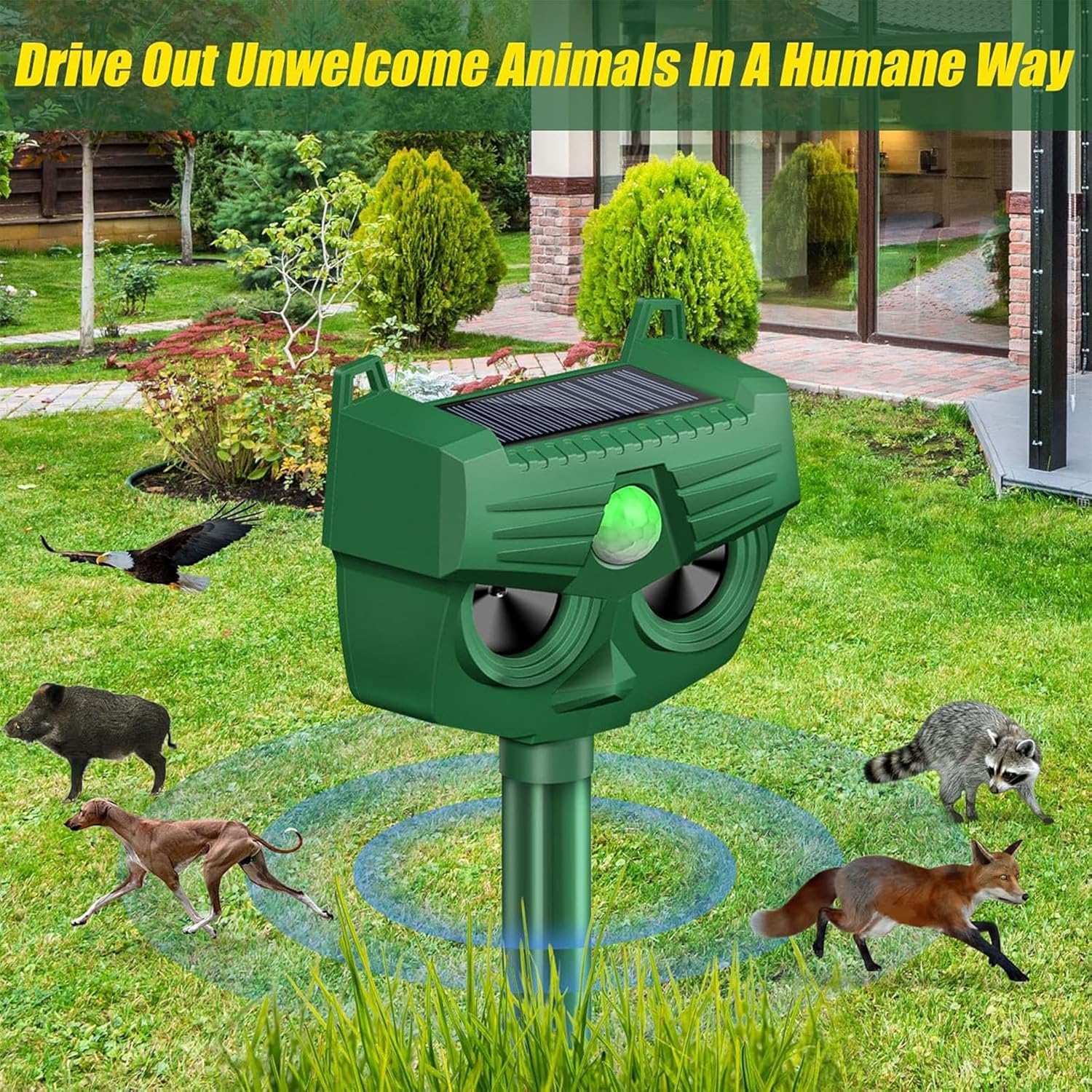 Repellente ad ultrasuoni per gatti solare ricaricabile 5 modalità per animali esterni RC545